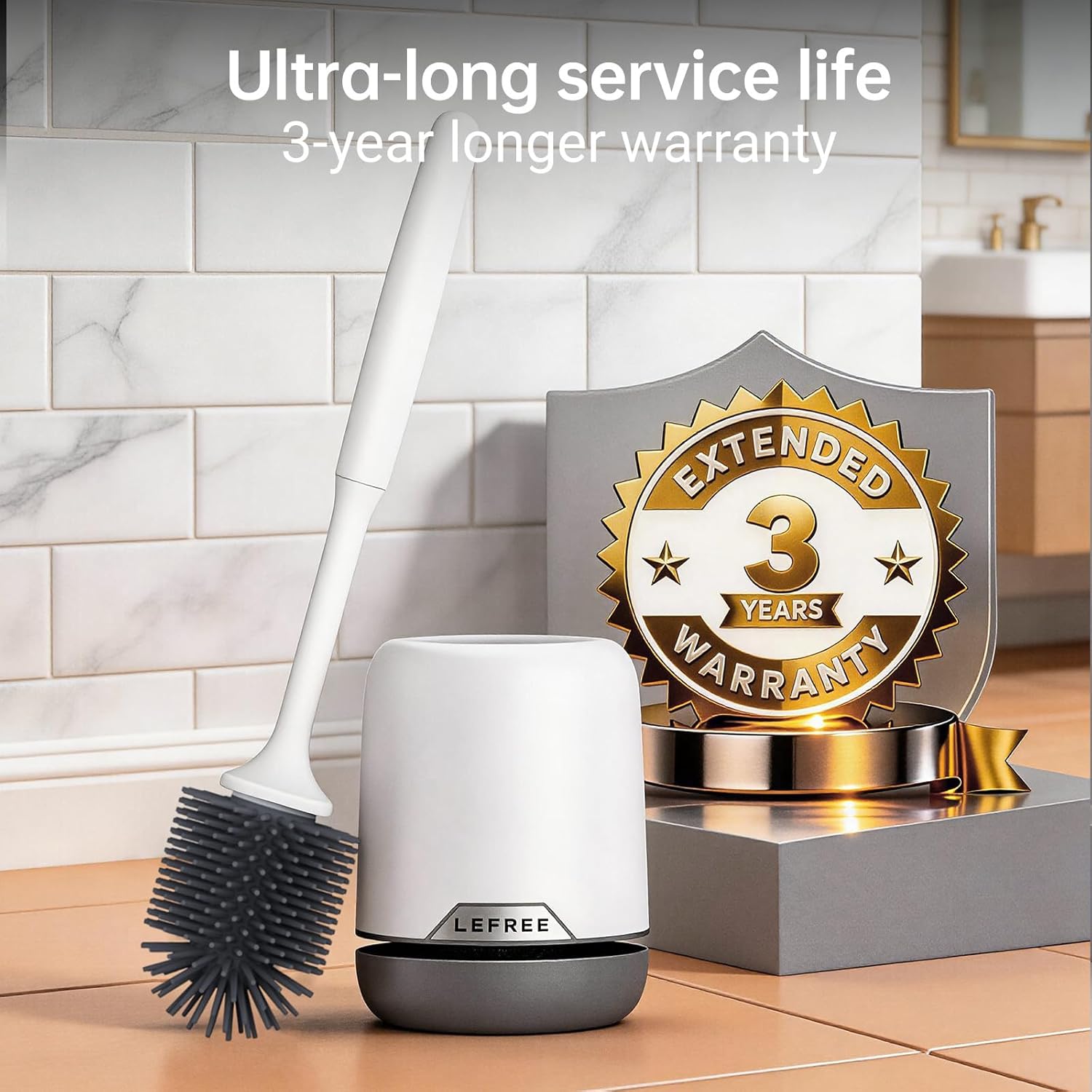Detalle de Lefree 2 Pack Silicone Toilet Brush Set with Ventilated Holder — Floor Standing or Wall Mounted