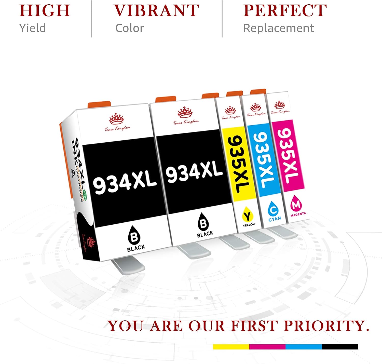 Detalle 2 de Toner Kingdom 934XL 935XL: Cartucce d'inchiostro compatibili HP OfficeJet Pro 6230/6830/6820 (4 pezzi, Nero 934XL + Ciano/Magenta/Giallo 935XL)
