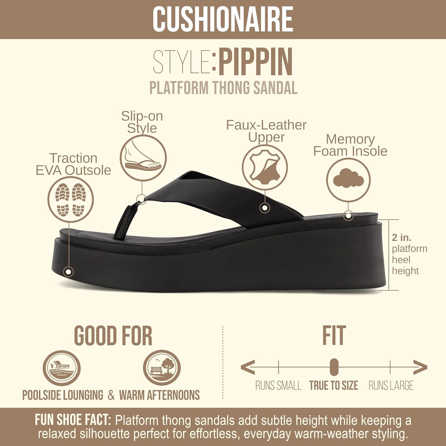 Detalle 2 de CUSHIONAIRE Pippin Chunky Platform Flip Flops for Women with Cushioned Footbed