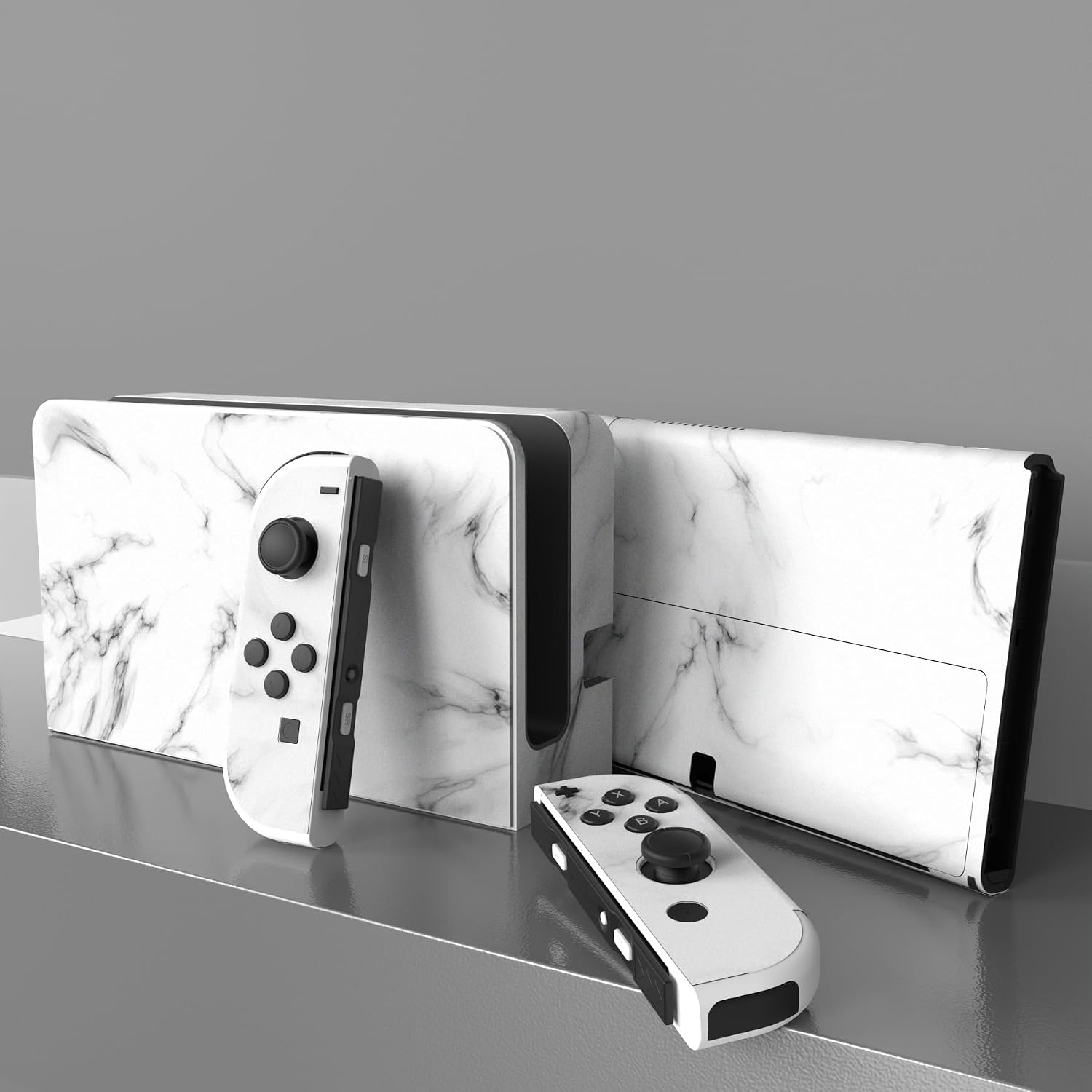 Detalle 1 de PlayVital Autocollant Switch OLED Sticker Marbre Blanc