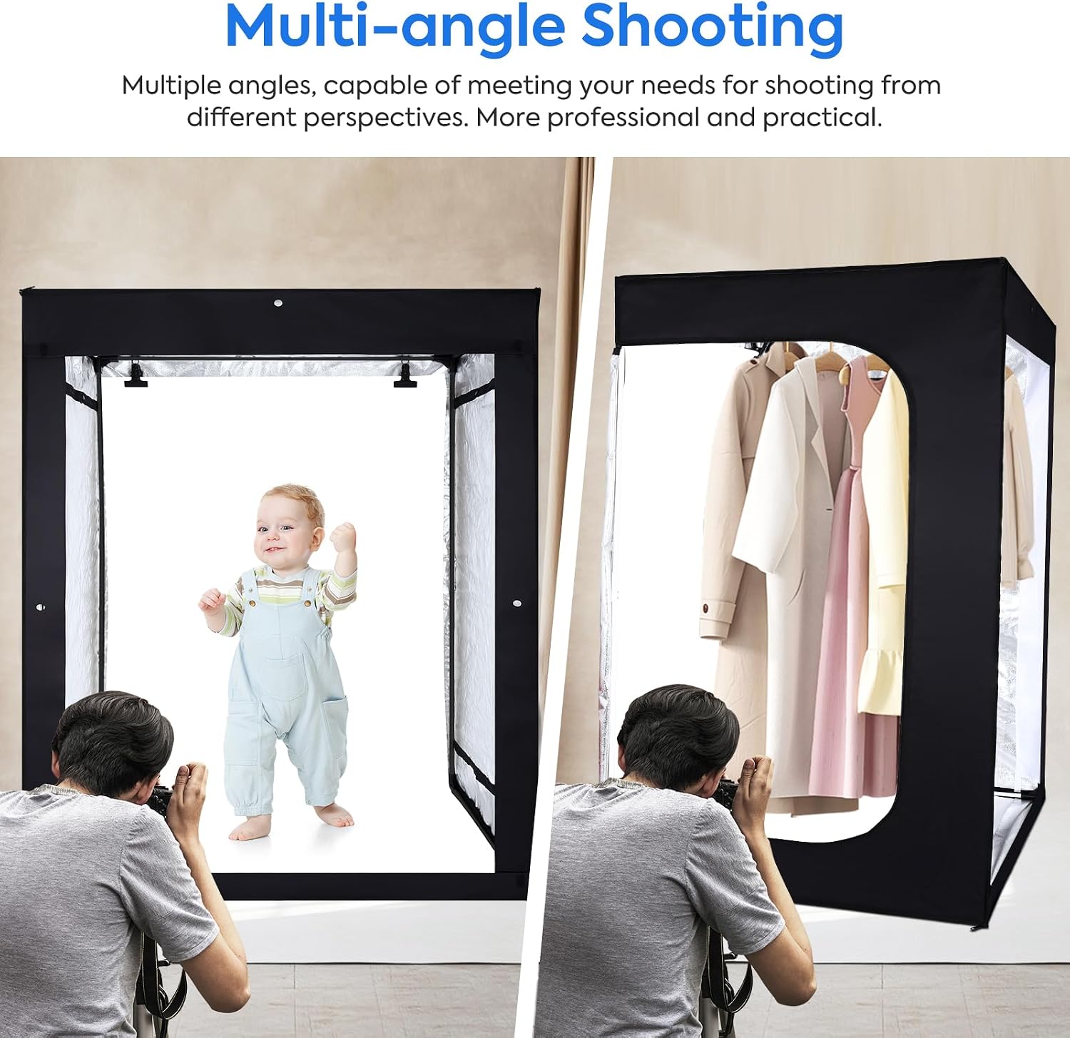 Thumbnail 6 de Bi-Colour LED Photo Light Box 140 × 50 × 120 cm with 6 Dimmable Panels and 3 Backdrops
