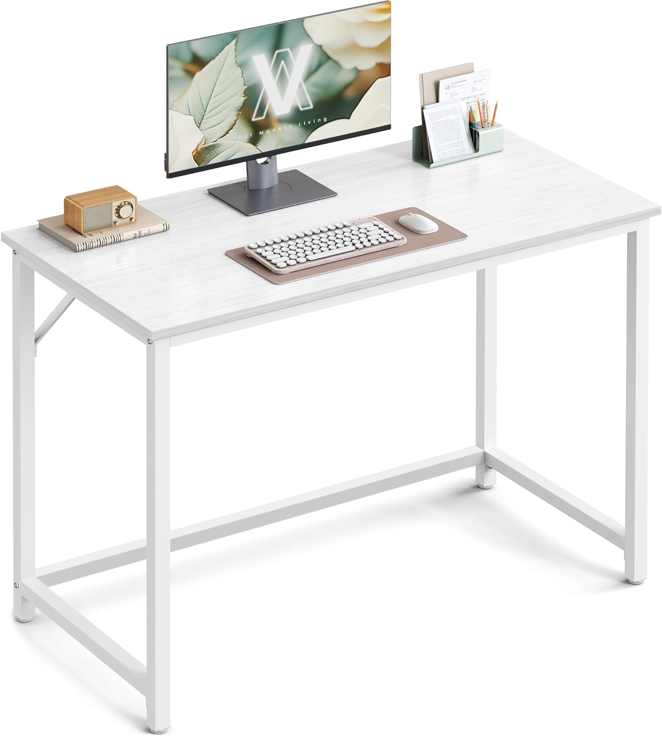 Thumbnail 5 de VASAGLE Scrivania per computer LWD038W44 50x80 cm, bianco acciaio e bianco nuvola