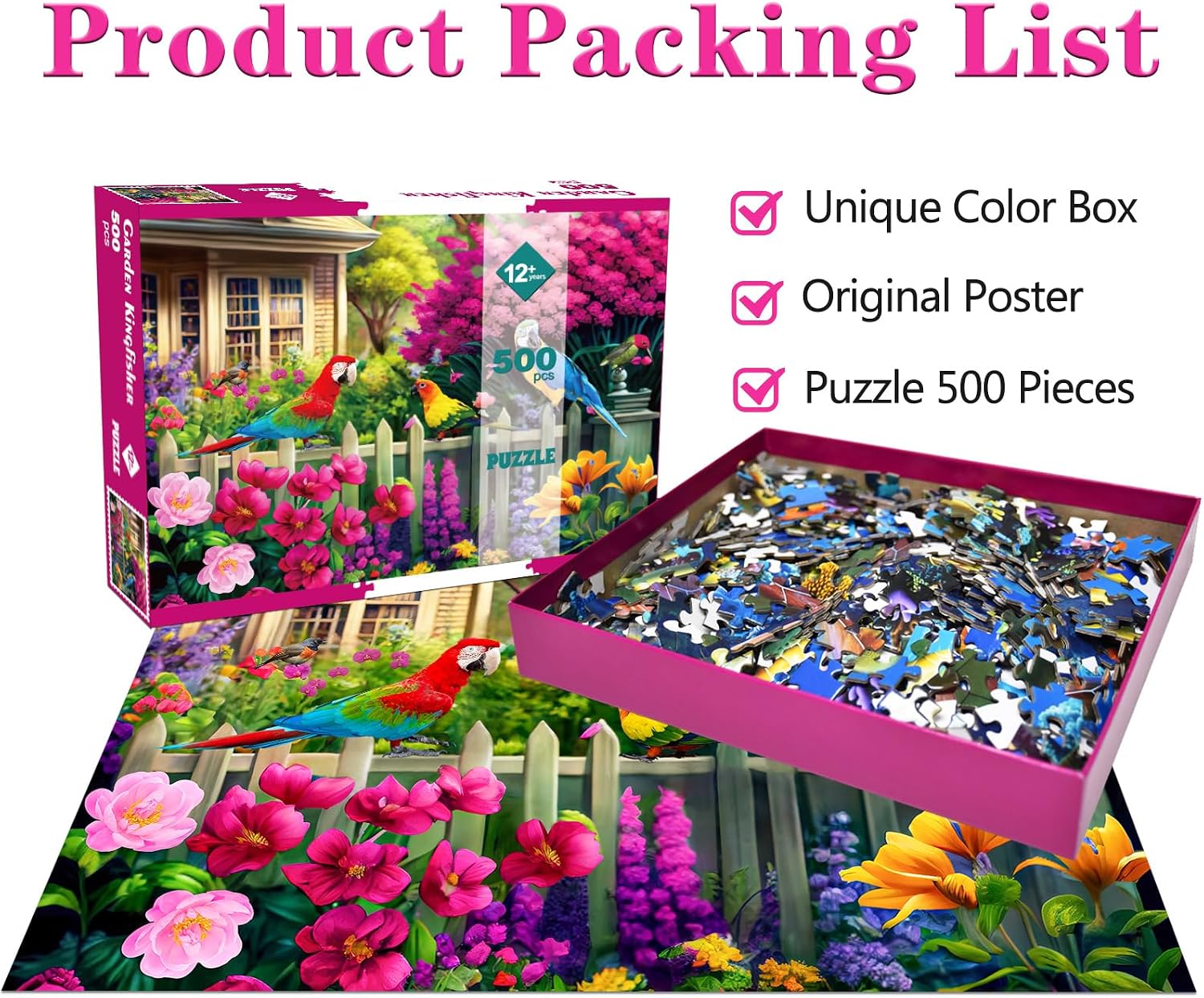 Thumbnail 1 de Garden Kingfisher 500-Piece Jigsaw Puzzle for Adults (49 x 35cm) with Glare-Free Poster