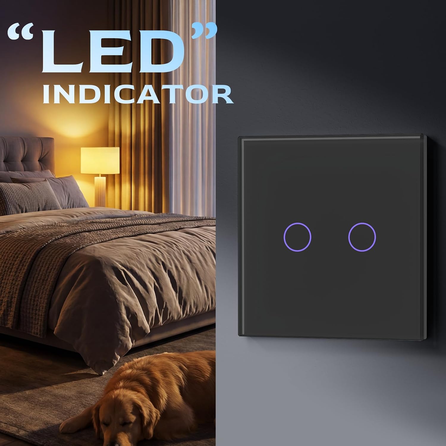 Thumbnail 4 de BSEED Touch Light Switch 2 Gang 1 Way: Glass Panel, LED Indicator, No Neutral Wire