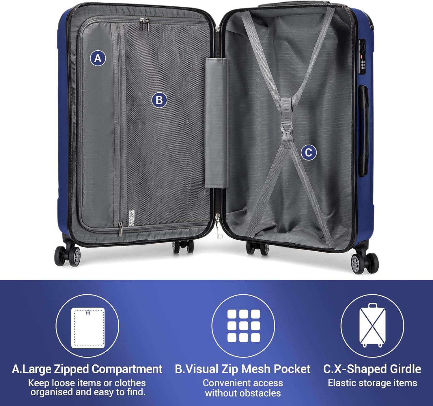 Thumbnail 5 de Kono 28 Inch Large Hard Shell Luggage: Durable ABS+PC Spinner Suitcase
