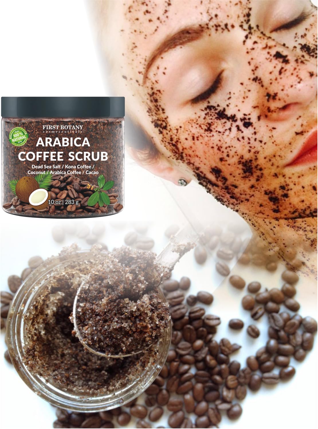 Detalle de First Botany Cosmeceuticals 100% Natural Arabica Coffee Scrub (Organic Coffee, Coconut, Shea Butter) — 10 oz
