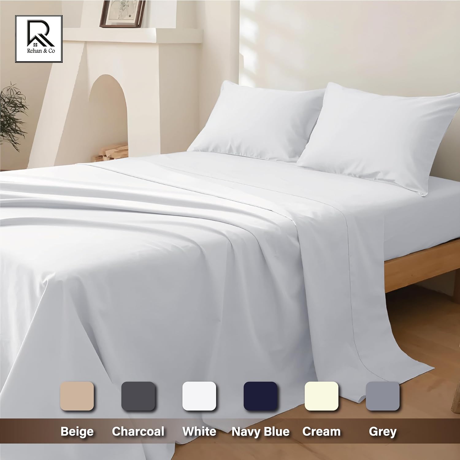 Thumbnail 3 de Rehan & Co Single White Egyptian Cotton Flat Sheet (300 Thread Count) 180 x 255cm