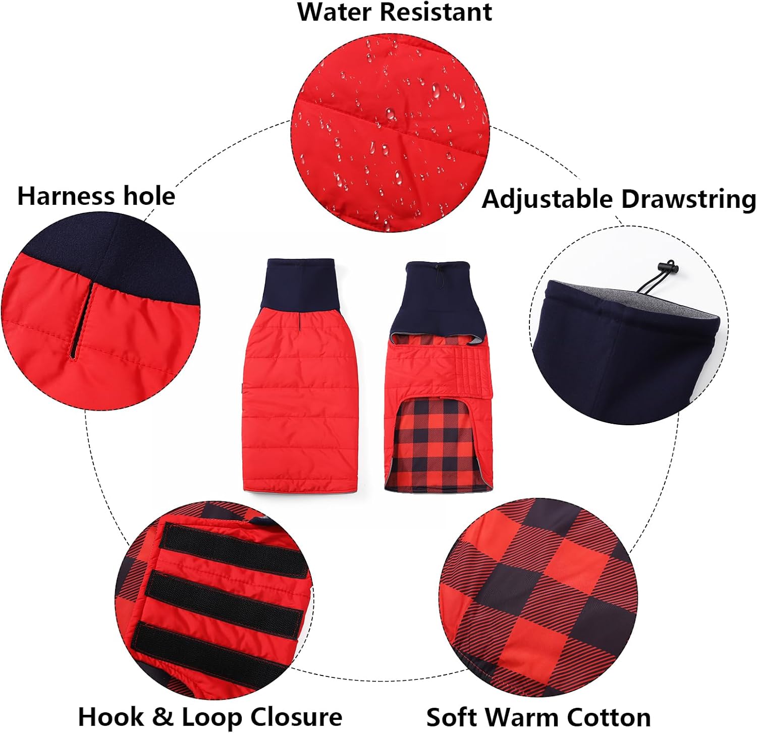 Thumbnail 4 de Morezi Dachshund sausage jacket dog coat (reversible) in Red, padded cotton lining, high collar – size XS