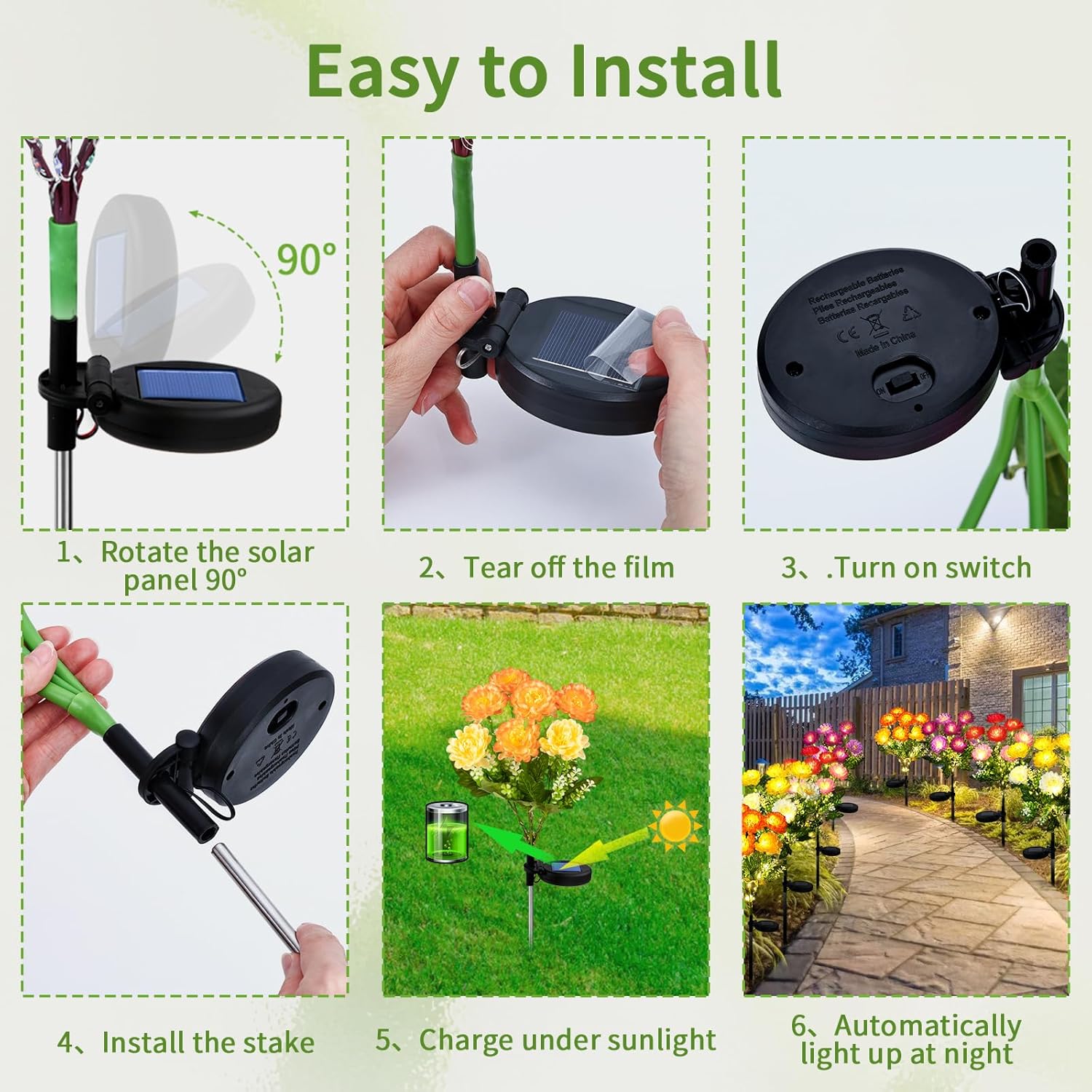 Detalle de FWLWTWSS Solar Flower Lights Outdoor Garden – 2 Pack Snow Lotus Style