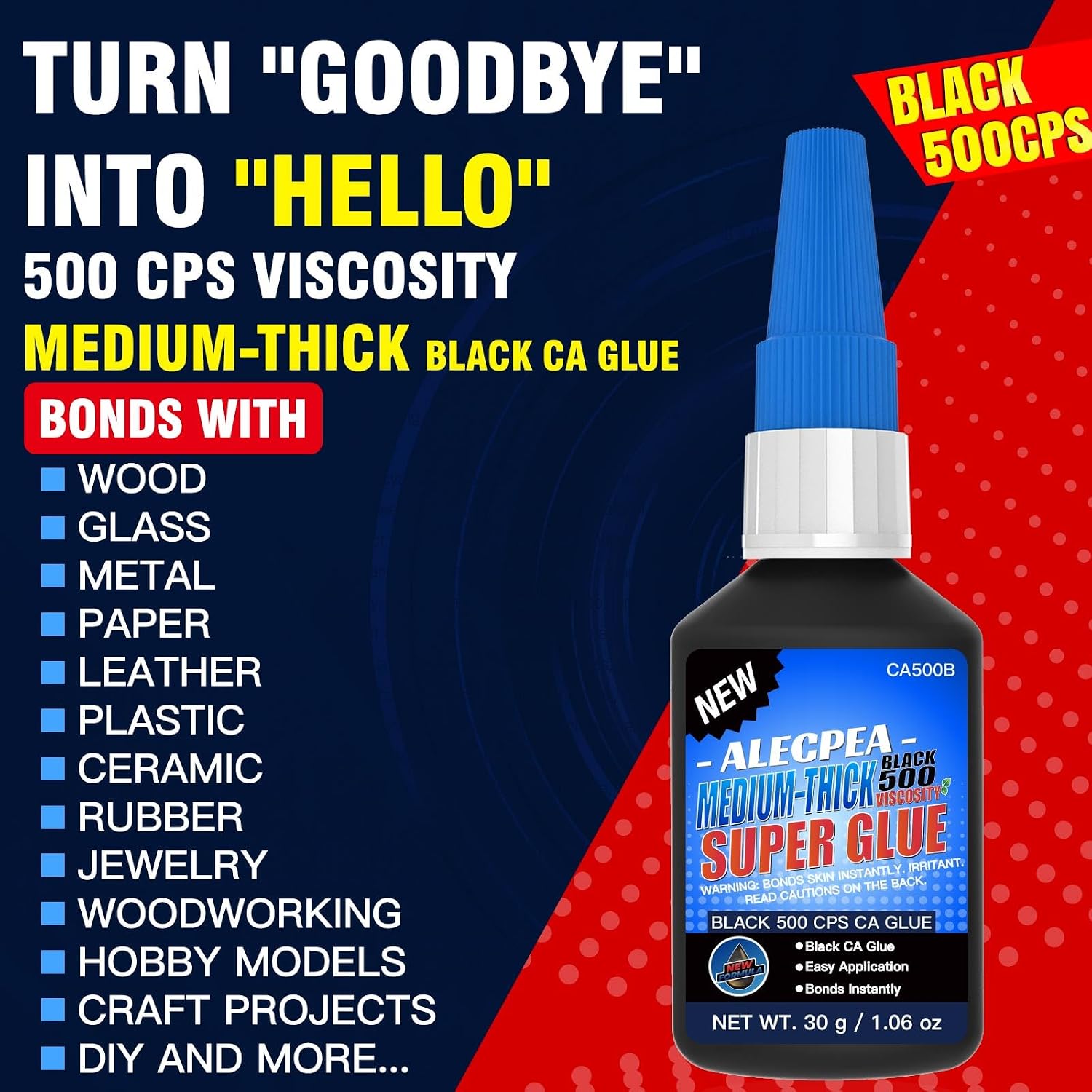 Thumbnail 5 de ALECPEA Black Medium CA Glue 30g for Dark Repairs – 500 cps, ideal for rubber, leather and dark plastics