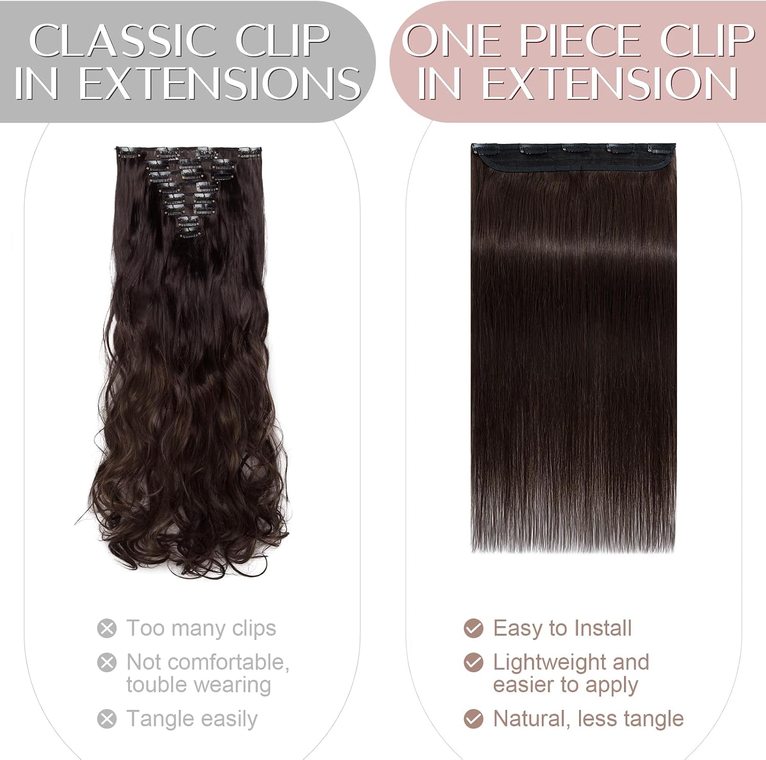 Thumbnail 1 de SEGO Extension Capelli Veri Clip Fascia Unica 100% Remy – Ciocca 22 cm, 45 cm di lunghezza Marrone Scuro (#2)