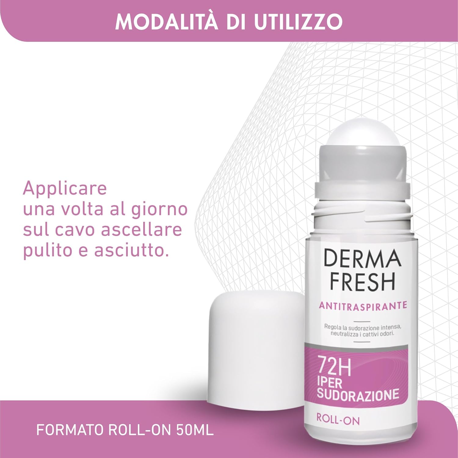 Detalle de Dermafresh Ipersudorazione Efficace 72H: Deodorante Antitraspirante Roll-On 50 ml, No Alcol, Dermatologicamente Testato