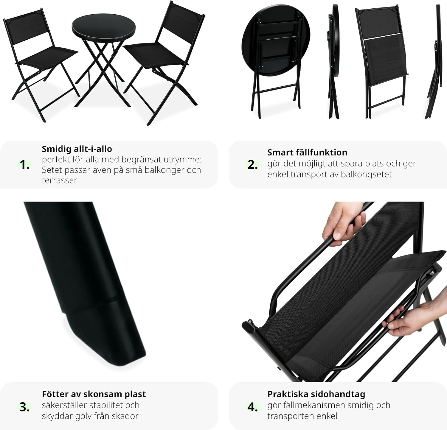 Detalle 1 de tectake 402936-3 bistroset med glasbord och två hopfällbara stolar