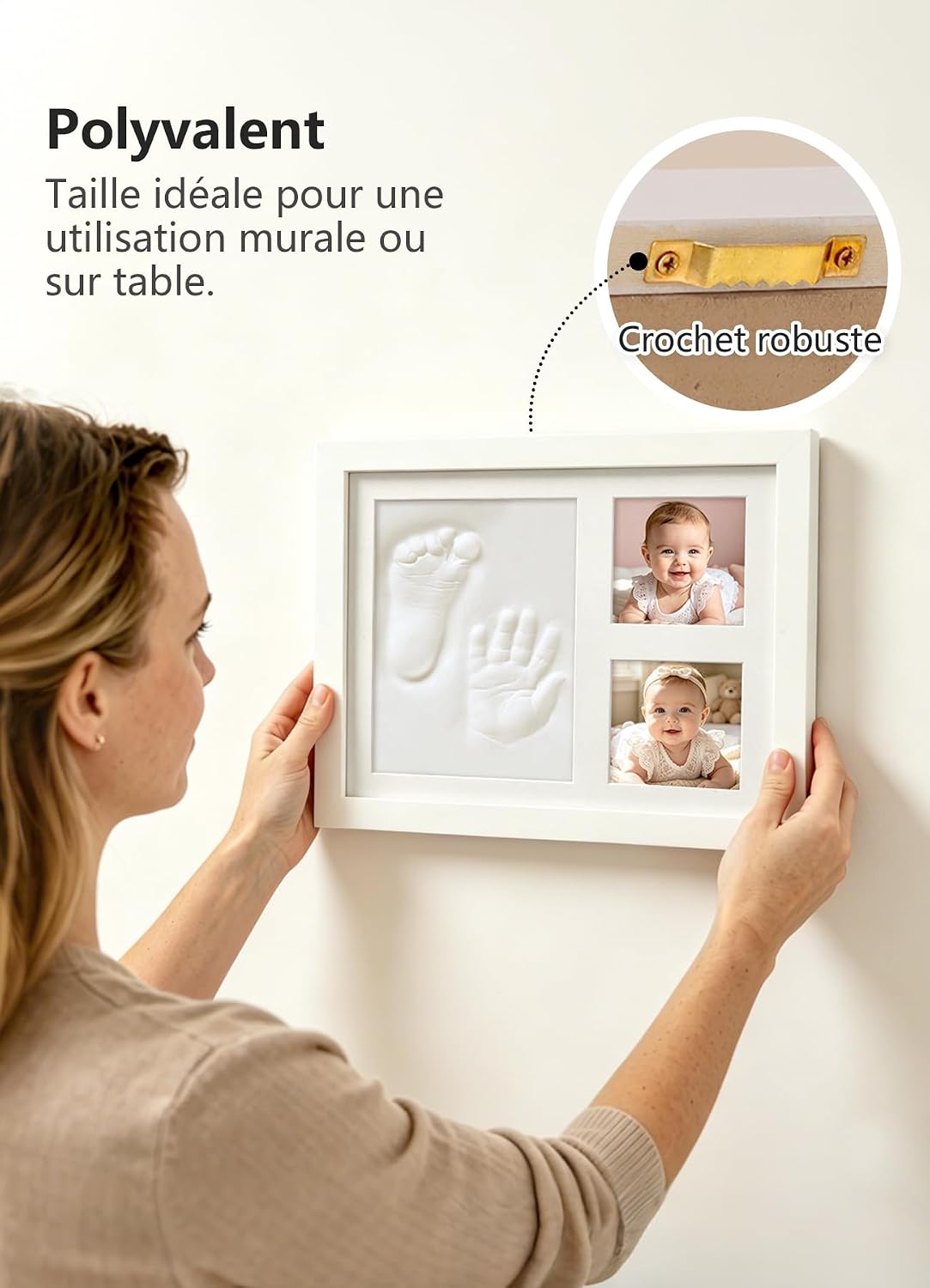 Thumbnail 6 de PewinGo Cadre Empreintes Bébé — Kit d'empreintes pieds et mains personnalisé, cadre photo bois blanc
