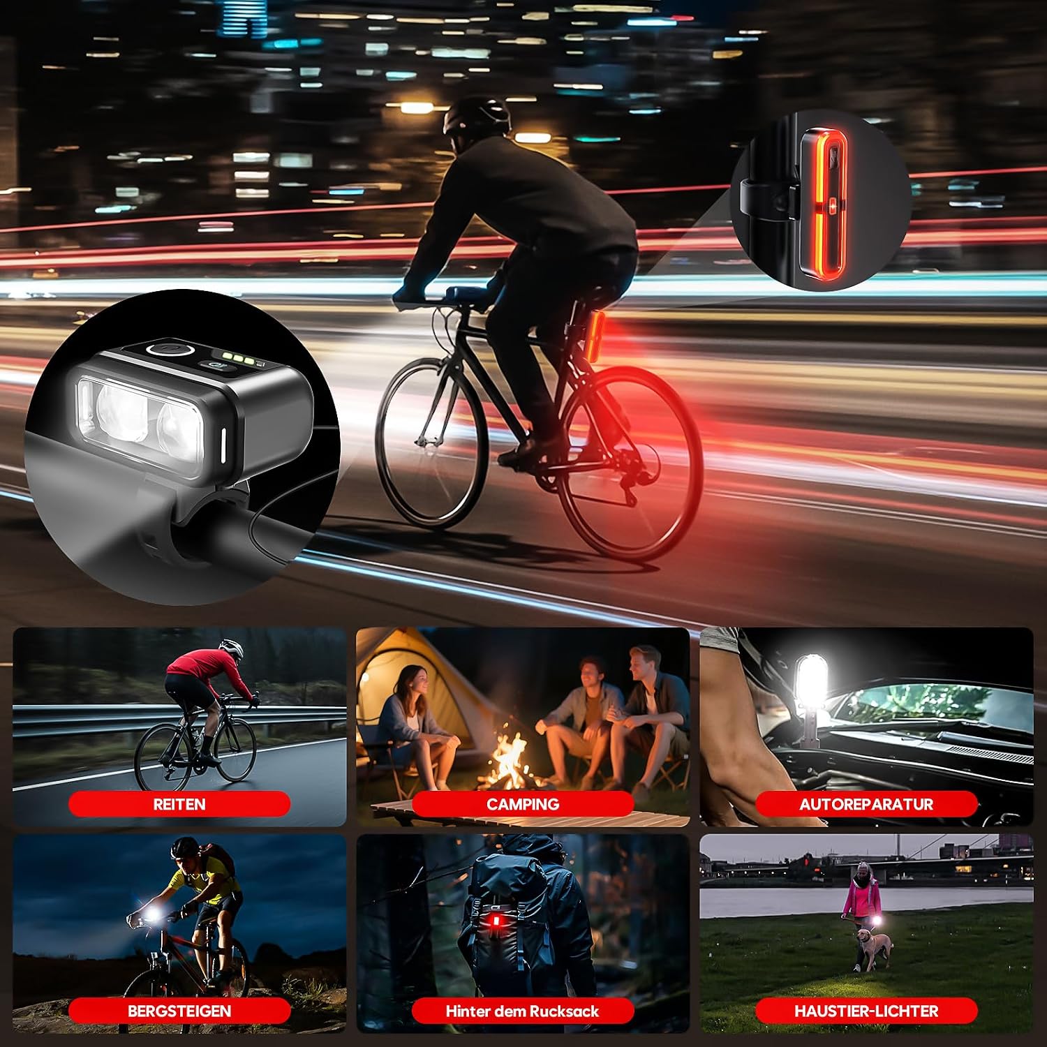 Thumbnail 6 de Fahrradlicht Set 100 LUX mit Bremsfernlichtfunktion – STVZO-zugelassen, IPX5, 3200 mAh Akku