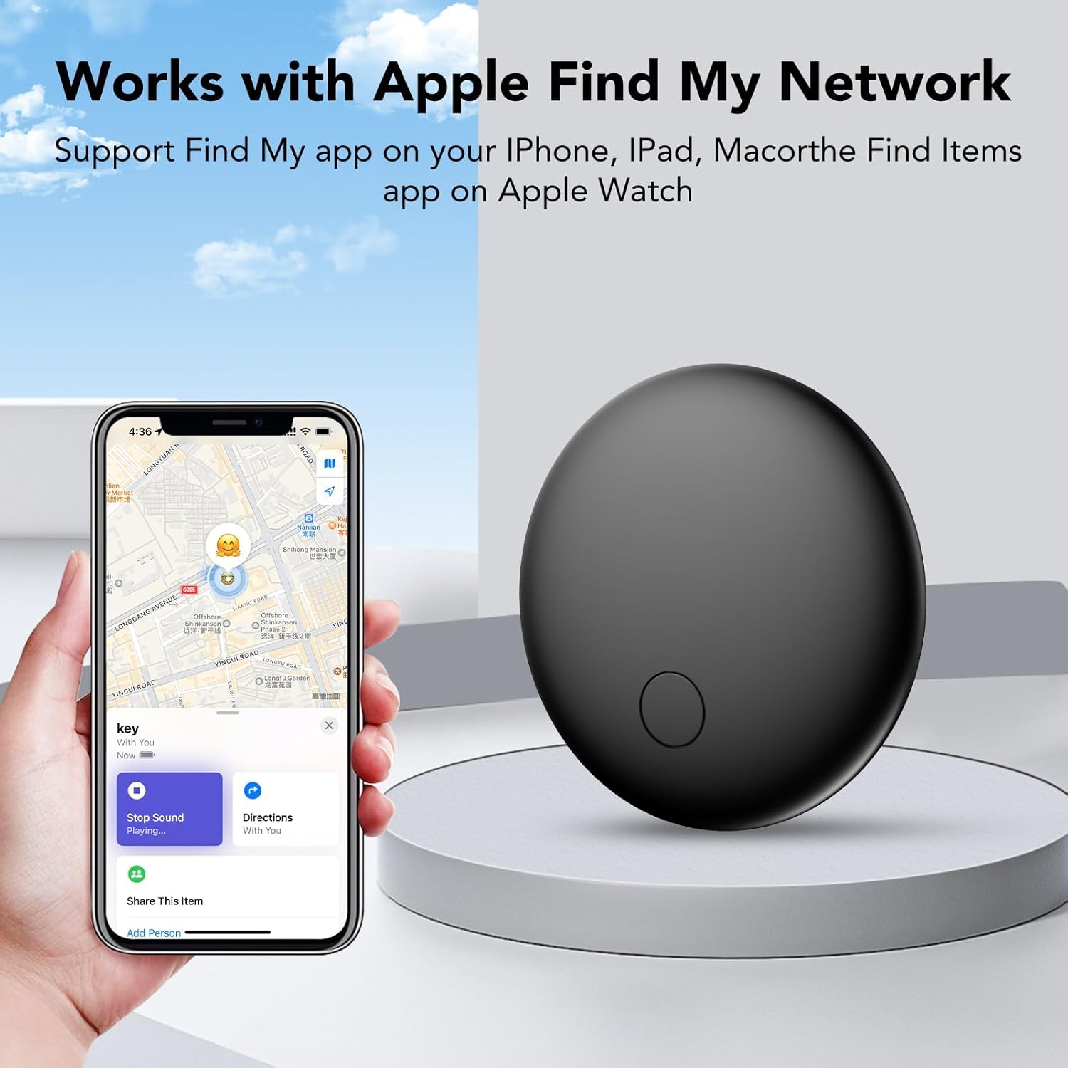 Thumbnail 1 de Smart Air Traceur Tag (lot de 4) compatible Apple Localiser iOS — bip jusqu’à 100 dB, IP68, pile remplaçable