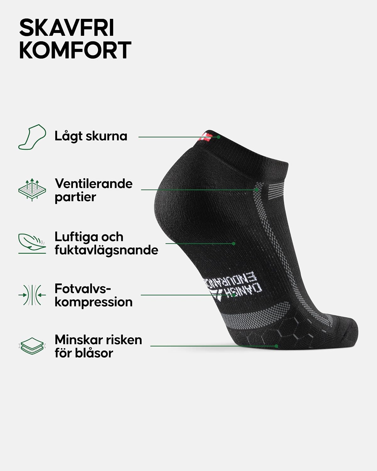 Detalle de DANISH ENDURANCE löparstrumpor för långdistans, ankellånga med vaddering