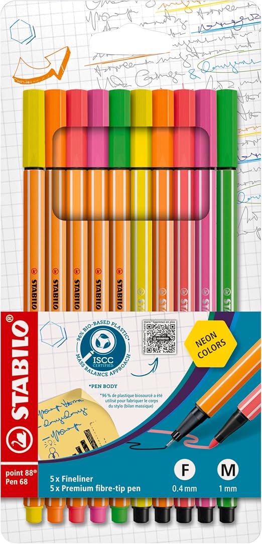 Detalle de STABILO Point 88 y Pen 68 - Estuche 10 colores neón 🎨