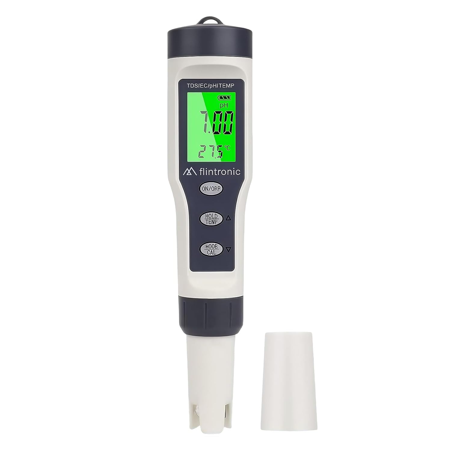 Detalle de flintronic 4-in-1 pH/TDS/EC Messgerät mit Hintergrundbeleuchtung – PH Messgerät für Pool, Trinkwasser & Aquarium