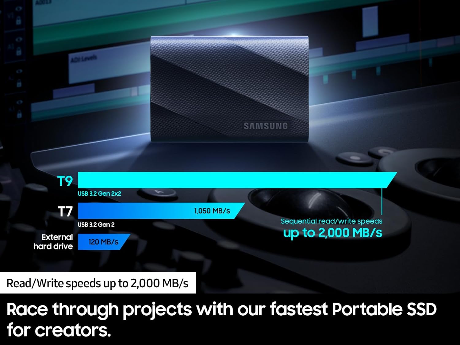 Detalle de Samsung T9 Portable 1TB SSD with USB 3.2 Gen 2x2