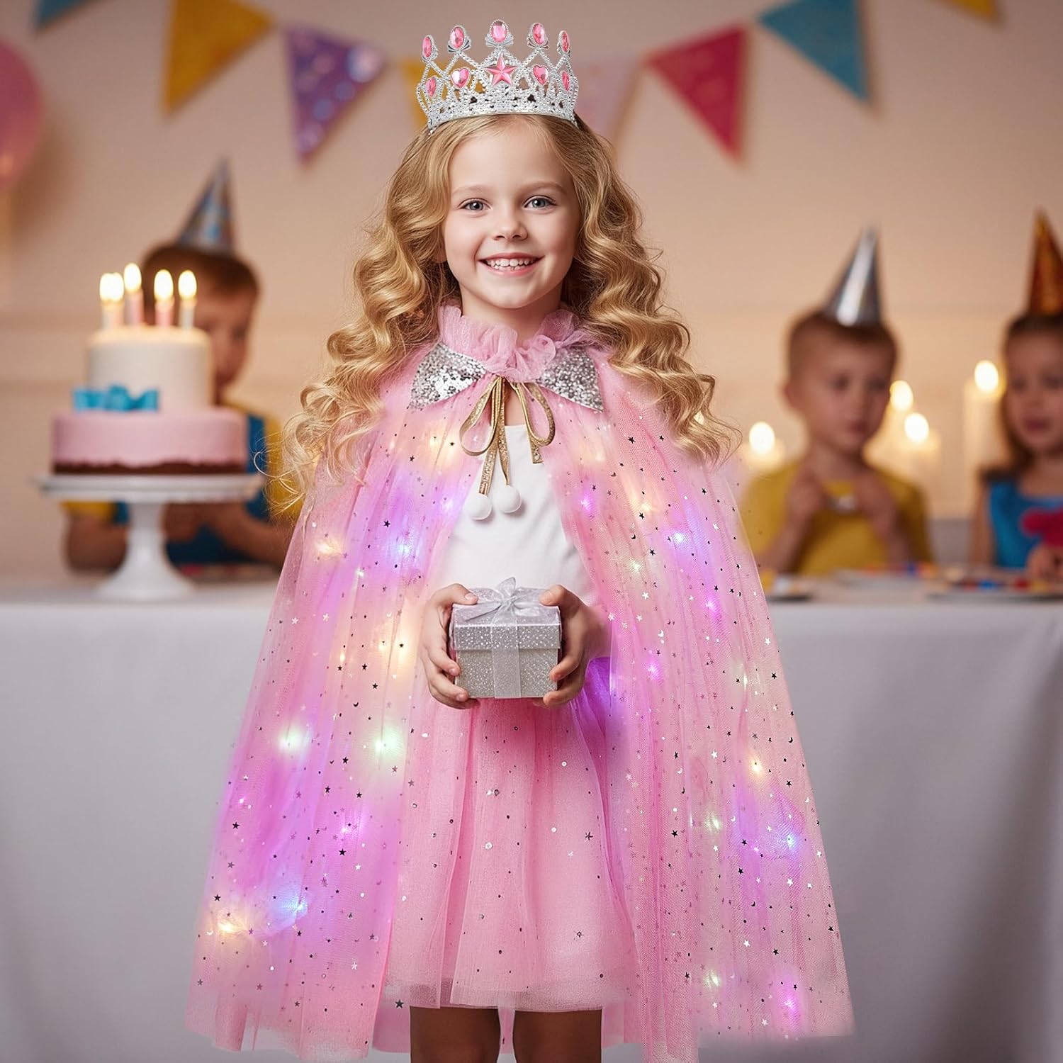 Thumbnail 5 de Meland Princess Dress Up Clothes for Girl with Light-Up Cape, Crown & Wand (Princess Play Set)
