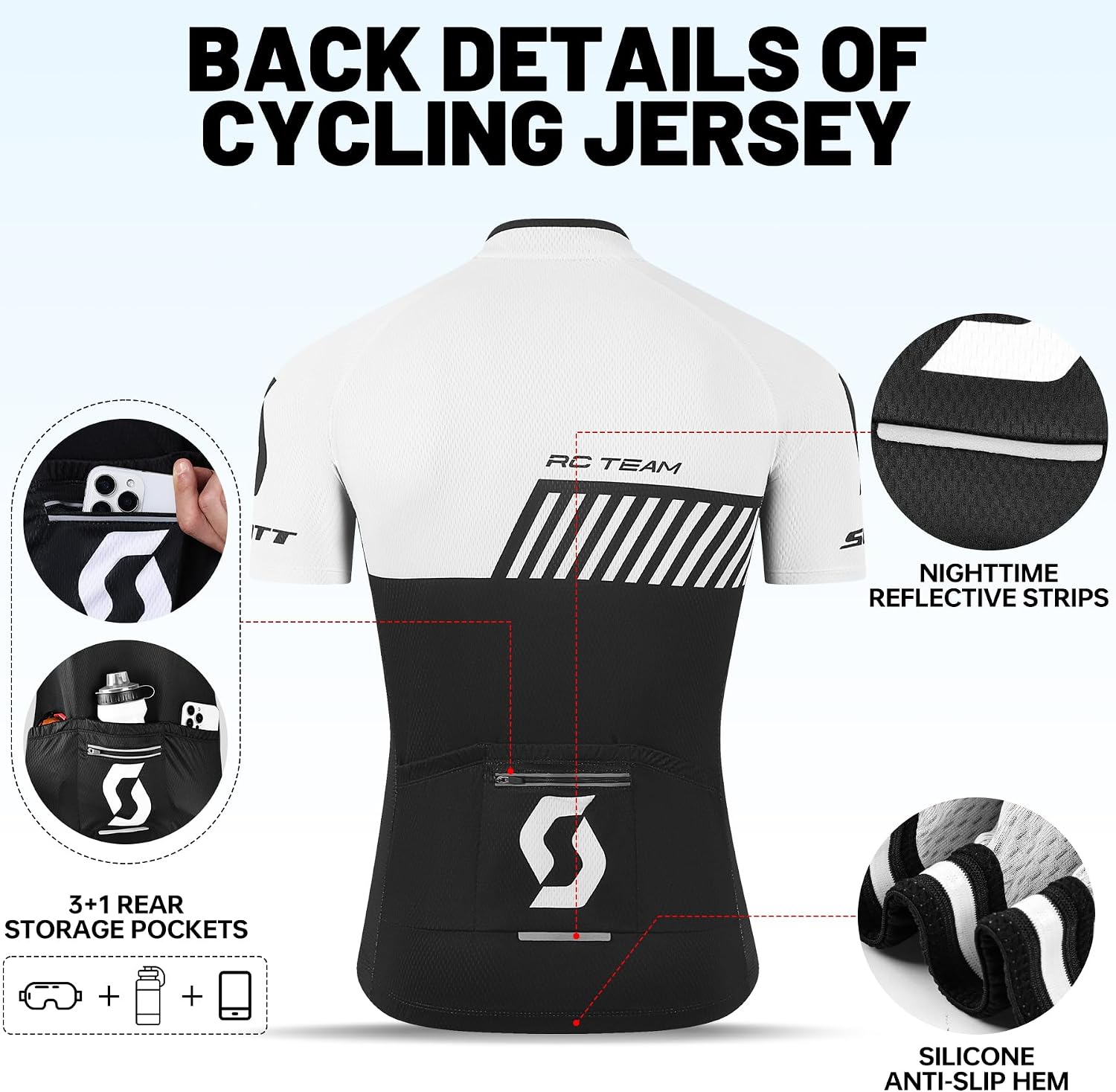 Detalle de SIKLIN Rennrad Trikot Kurzarm Herren Set mit 5D-Gelpolster – Sommerbekleidung, 5 Taschen
