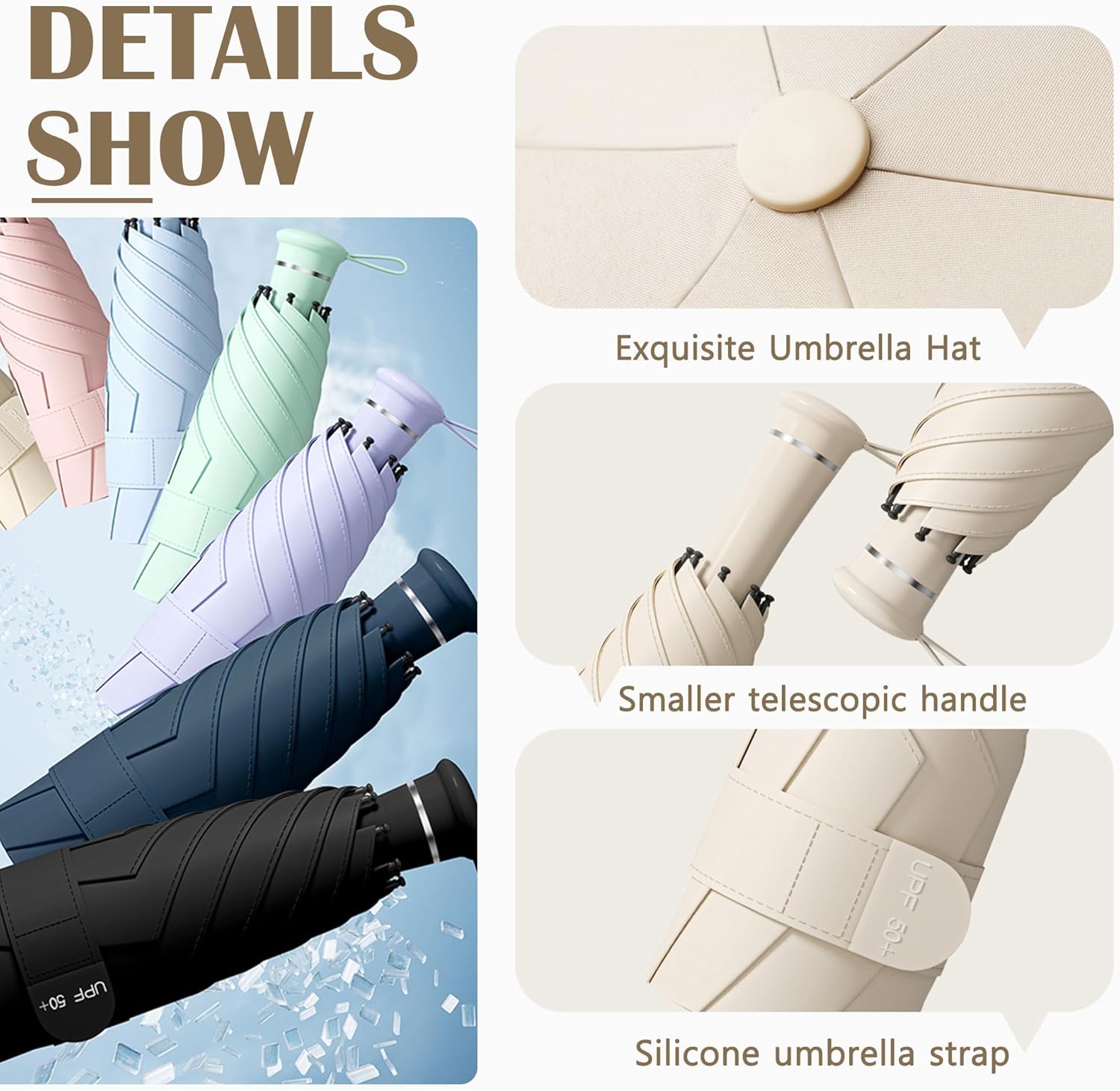 Thumbnail 2 de Travebo Mini 5 Folding Travel Umbrella with UPF 50+ UV protection and hidden telescoping handle