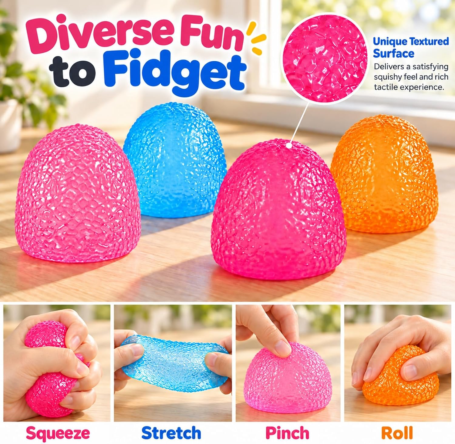 Detalle de Fivefun BS-ST-005-C Gumdrop Squishy Stress Ball, Blue TPR Fidget Toy