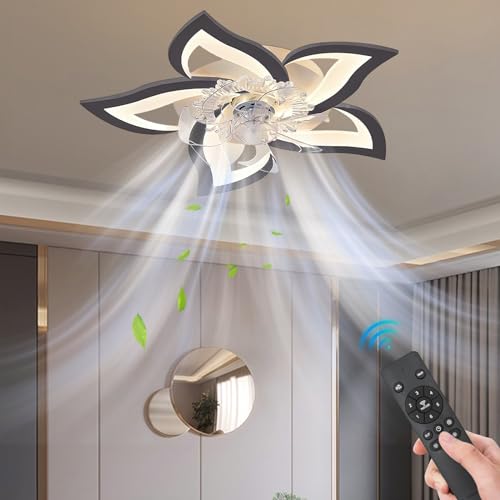 Detalle de Ventilateur Plafond avec Lumière SWBSLL 69 cm – Design Floral, Silencieux et Éclairage Dimmable