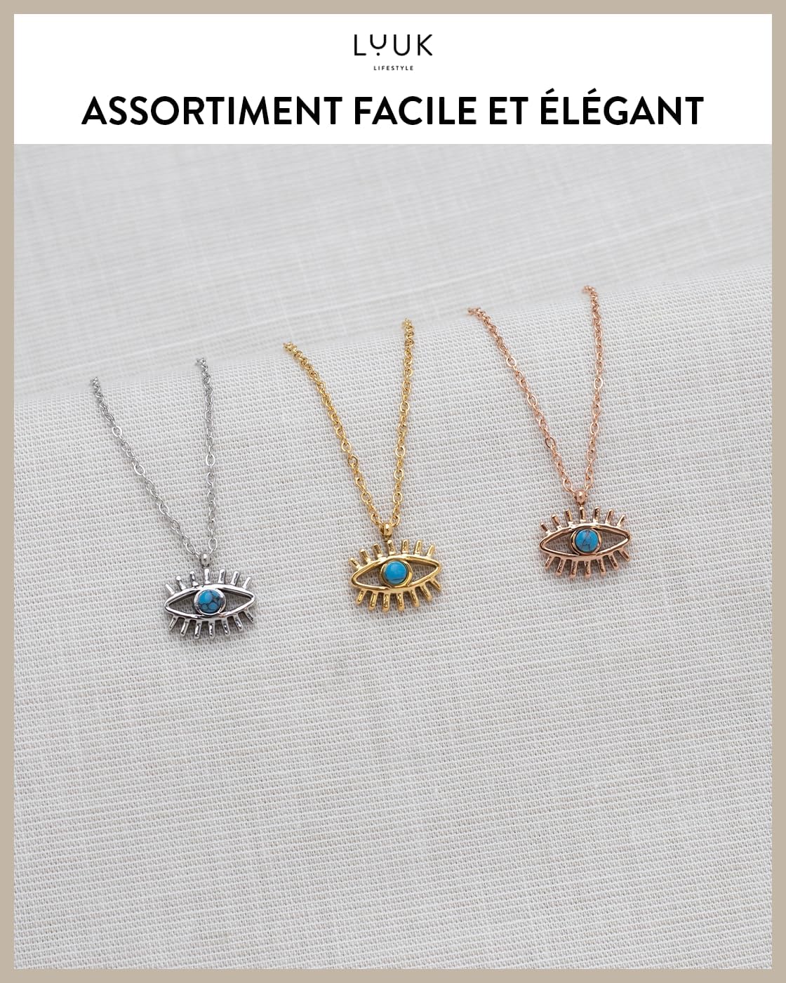 Thumbnail 4 de LUUK LIFESTYLE Collier avec pendentif couronne en acier inoxydable – 50 cm + carte HAPPINESS