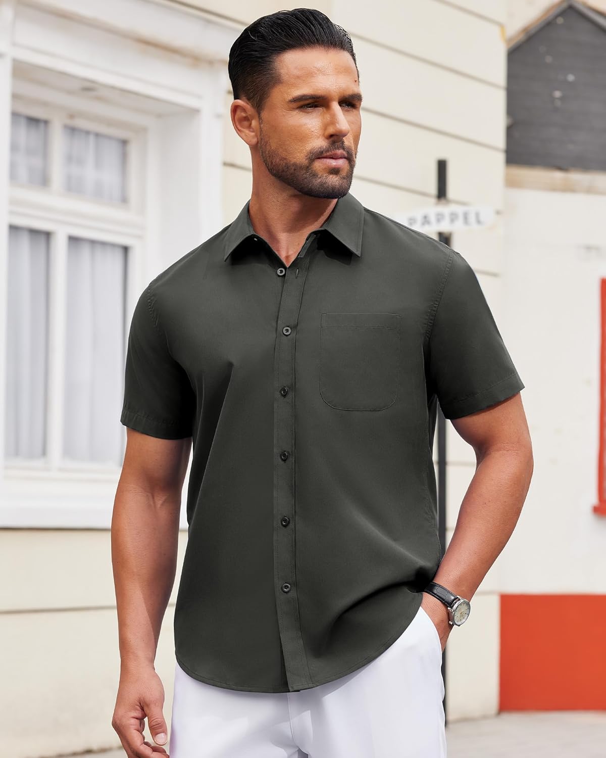 Thumbnail 2 de Alimens & Gentle Men’s Short Sleeve Dress Shirts (Wrinkle Free, Untucked) — Casual Button-Down
