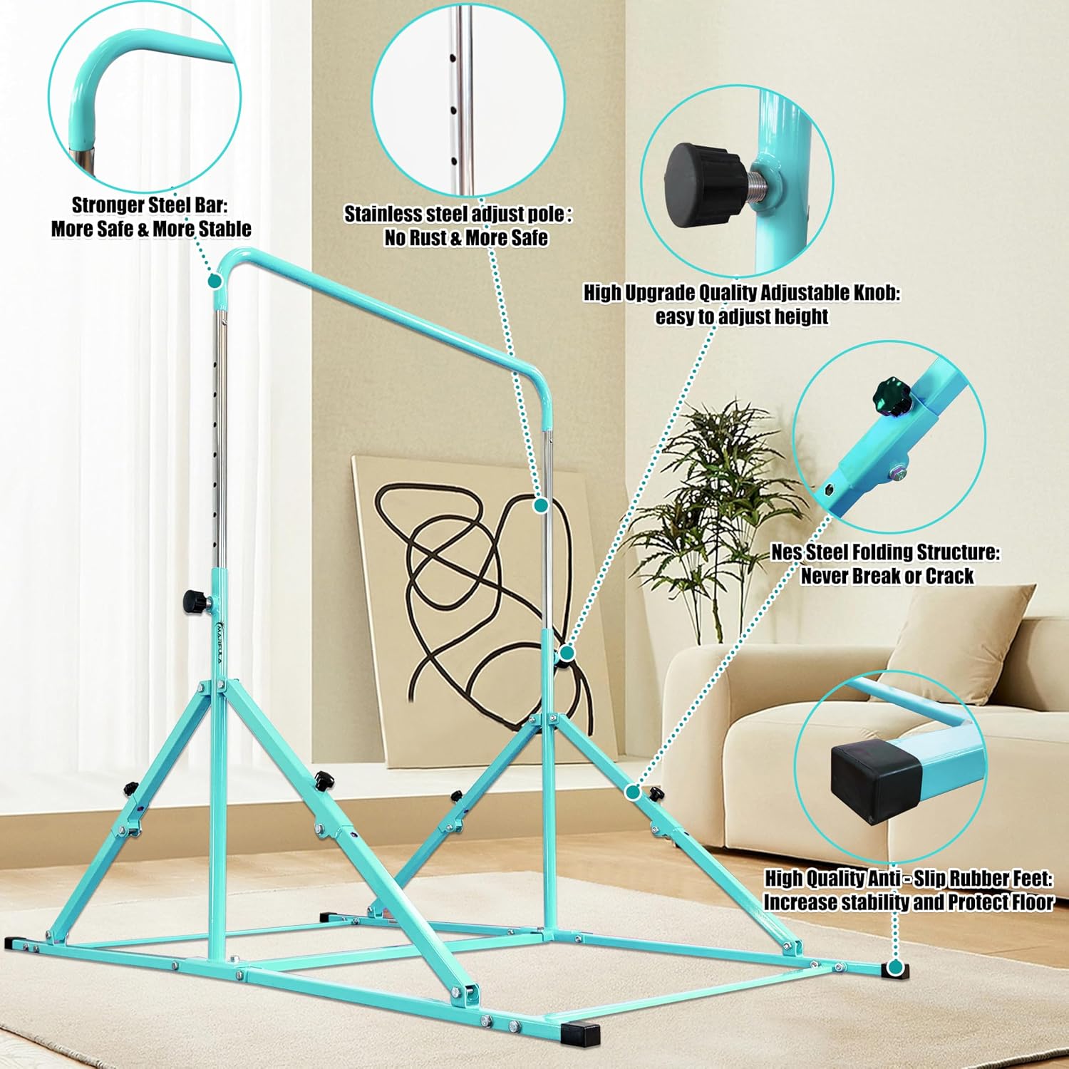 Detalle 2 de MARFULA Foldable Gymnastic Bar, 9 Height Levels ⚙