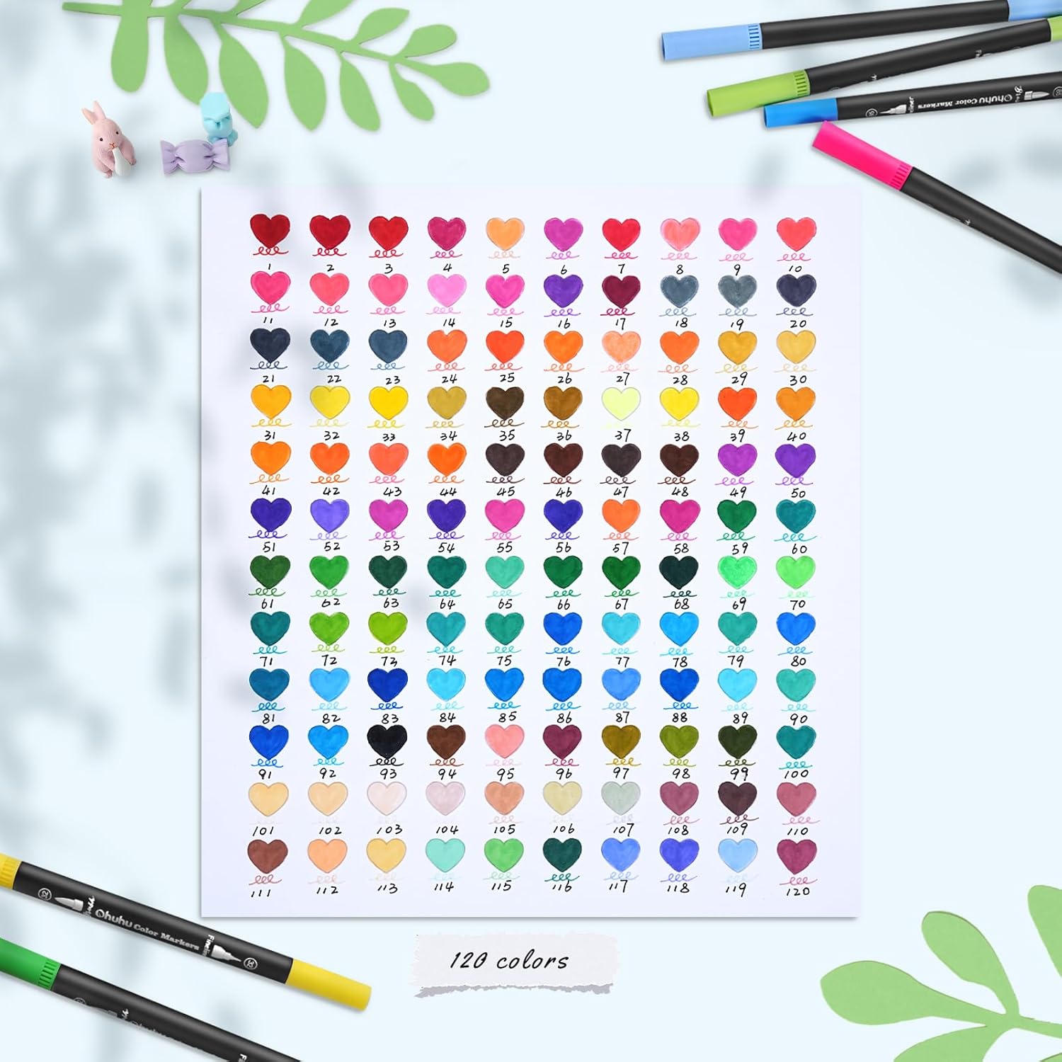 Thumbnail 2 de Ohuhu Colouring Pens: 120 Colour Dual-Tip Brush Markers with Carrying Bag (Maui) – Water-Based, Non-Bleeding