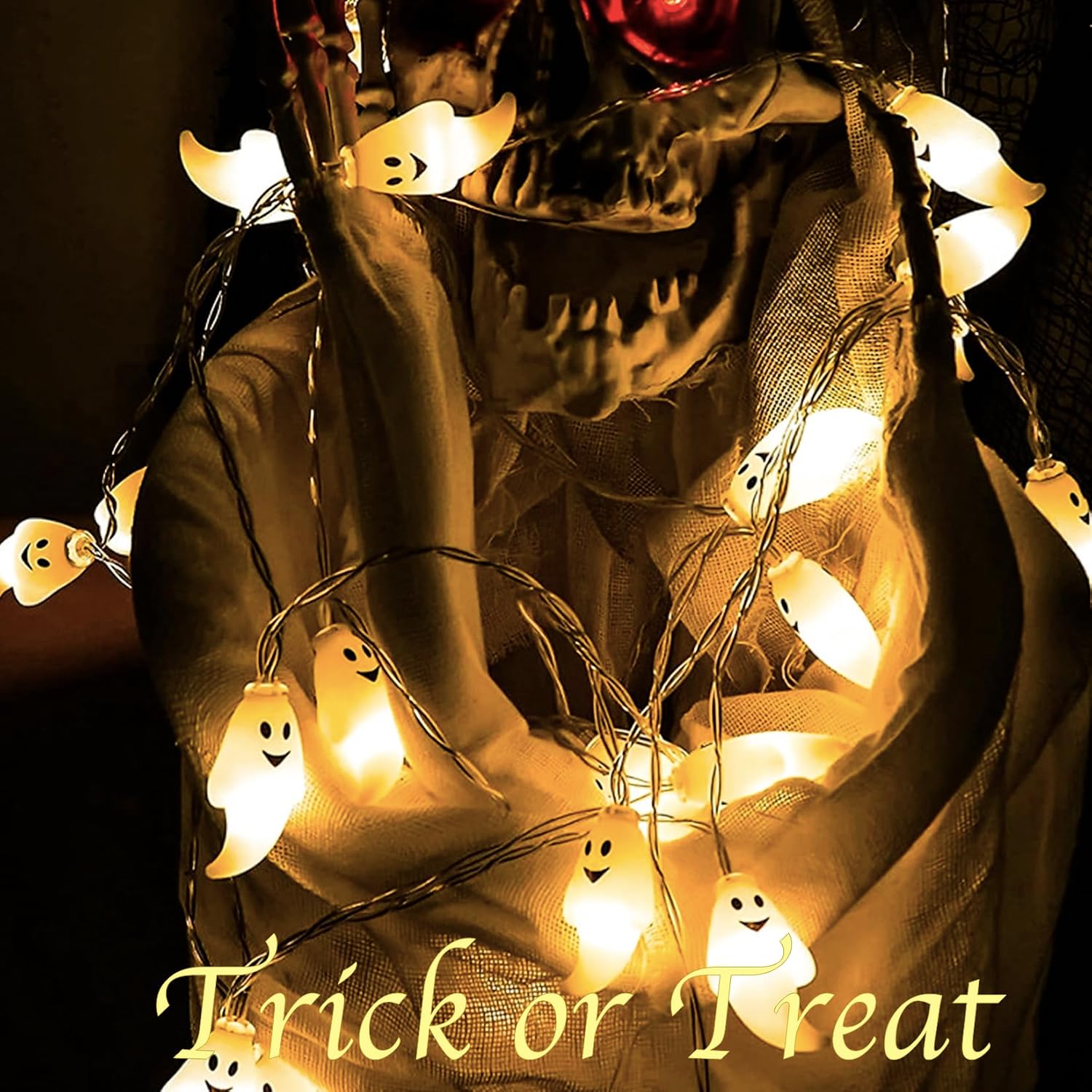 Thumbnail 5 de XVZ Halloween-ljusslinga med 20 vita LED-spöken och timer