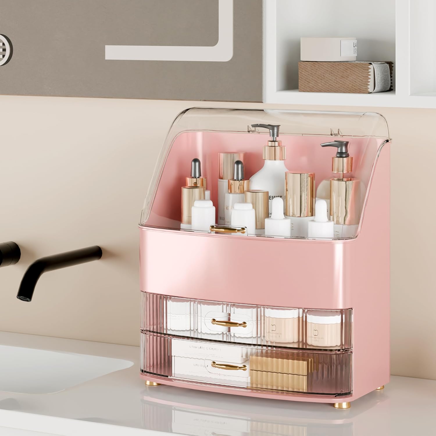 Thumbnail 3 de lurcns Makeup Organiser with Drawers (Pink) – vanity storage box with lid