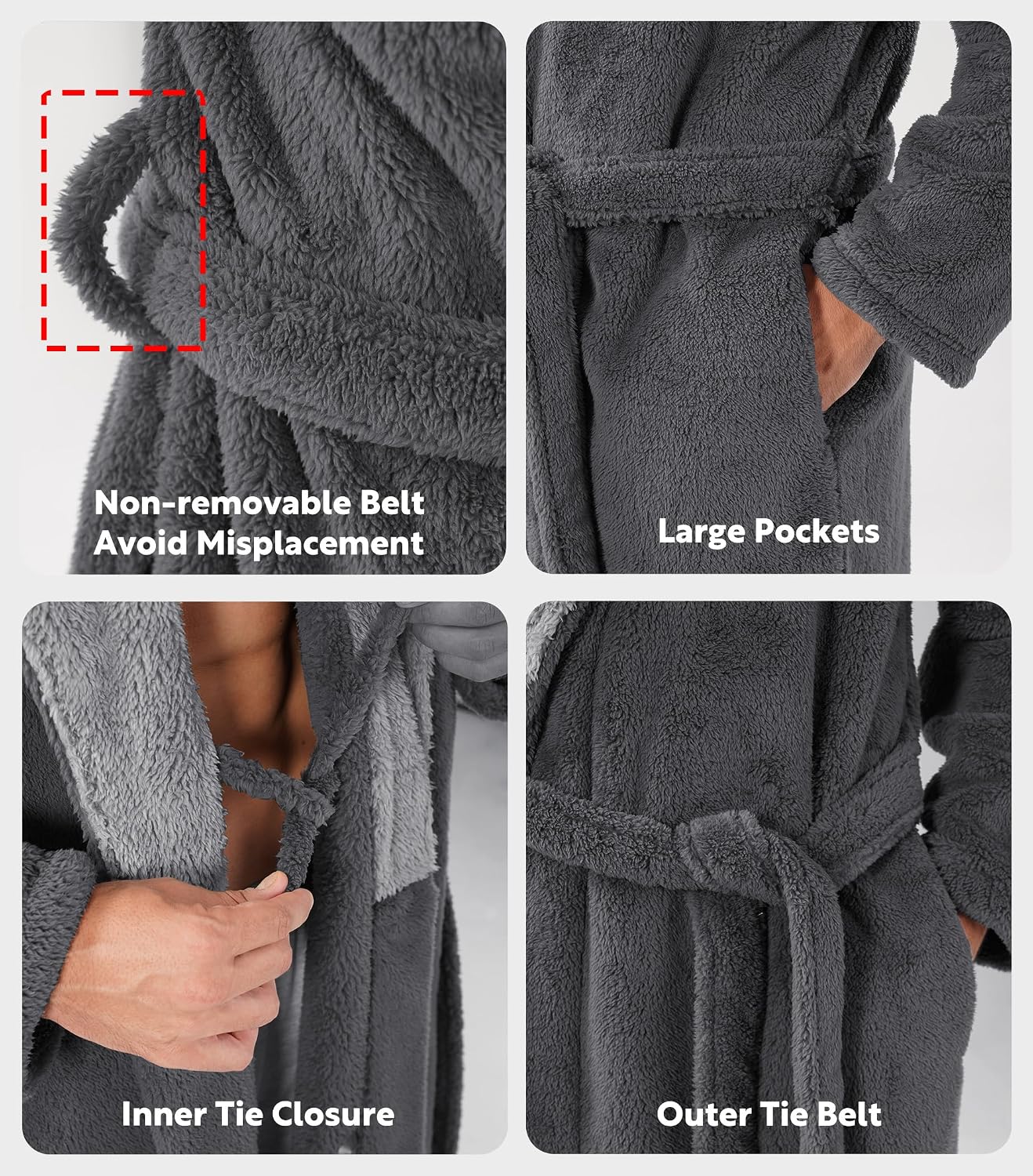 Detalle de DAVID ARCHY Men's Full-Length Hooded Plush Fleece Robe