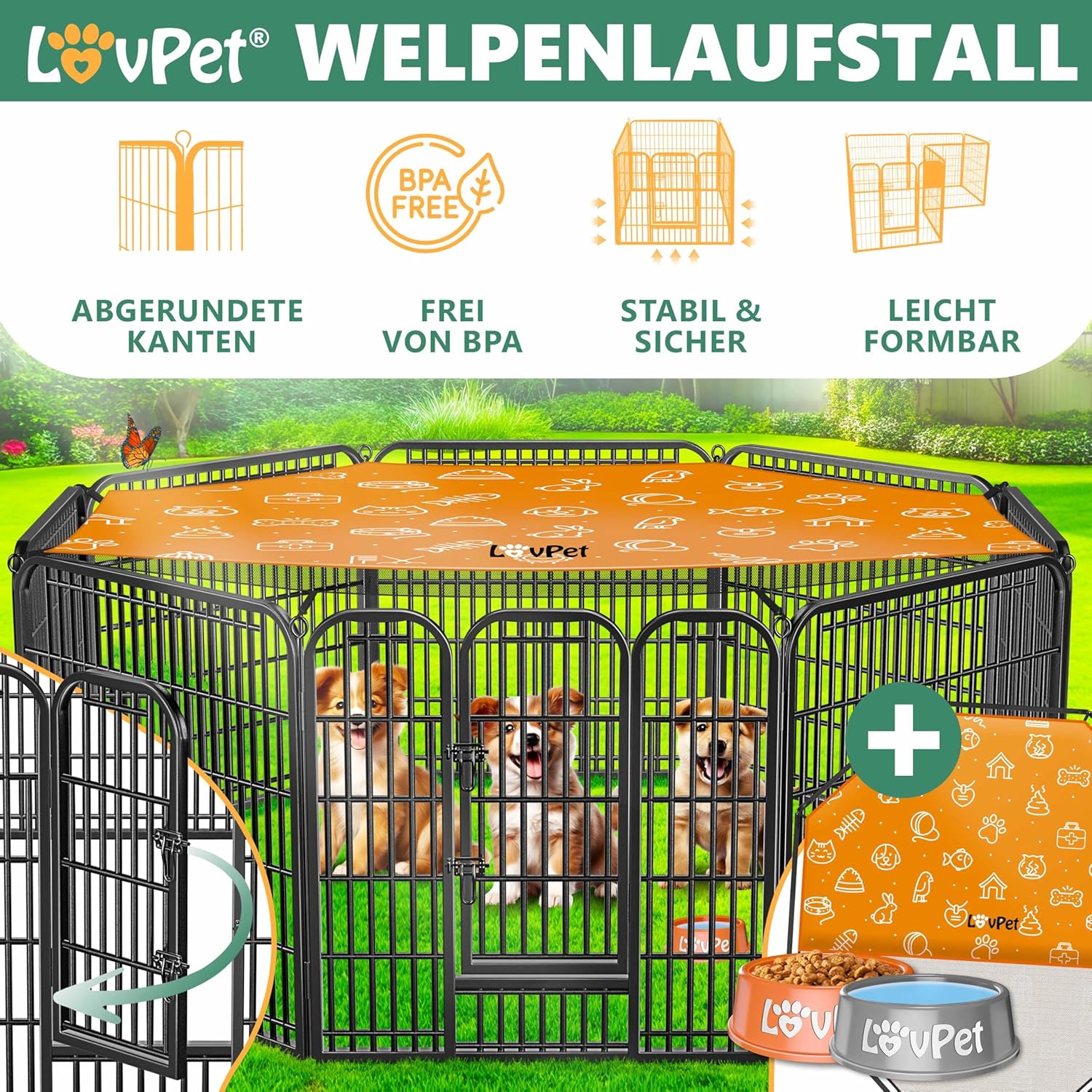 Thumbnail 1 de LovPet Welpenlaufstall Hundelaufstall XXL 8x80x80 cm