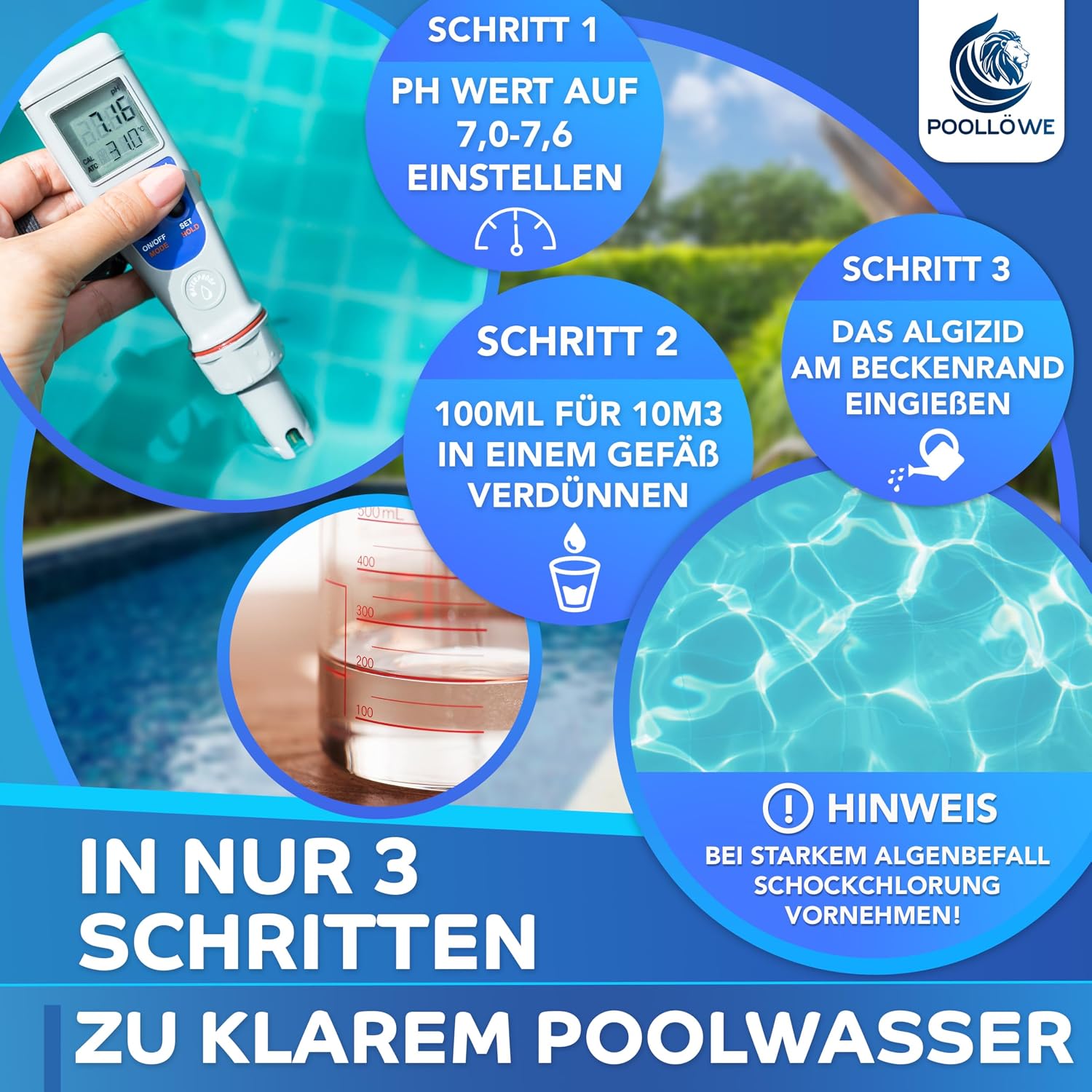 Detalle de PoolLöwe Algenvernichter Pool mit Klareffekt 2.0 – 360° Algenschutz