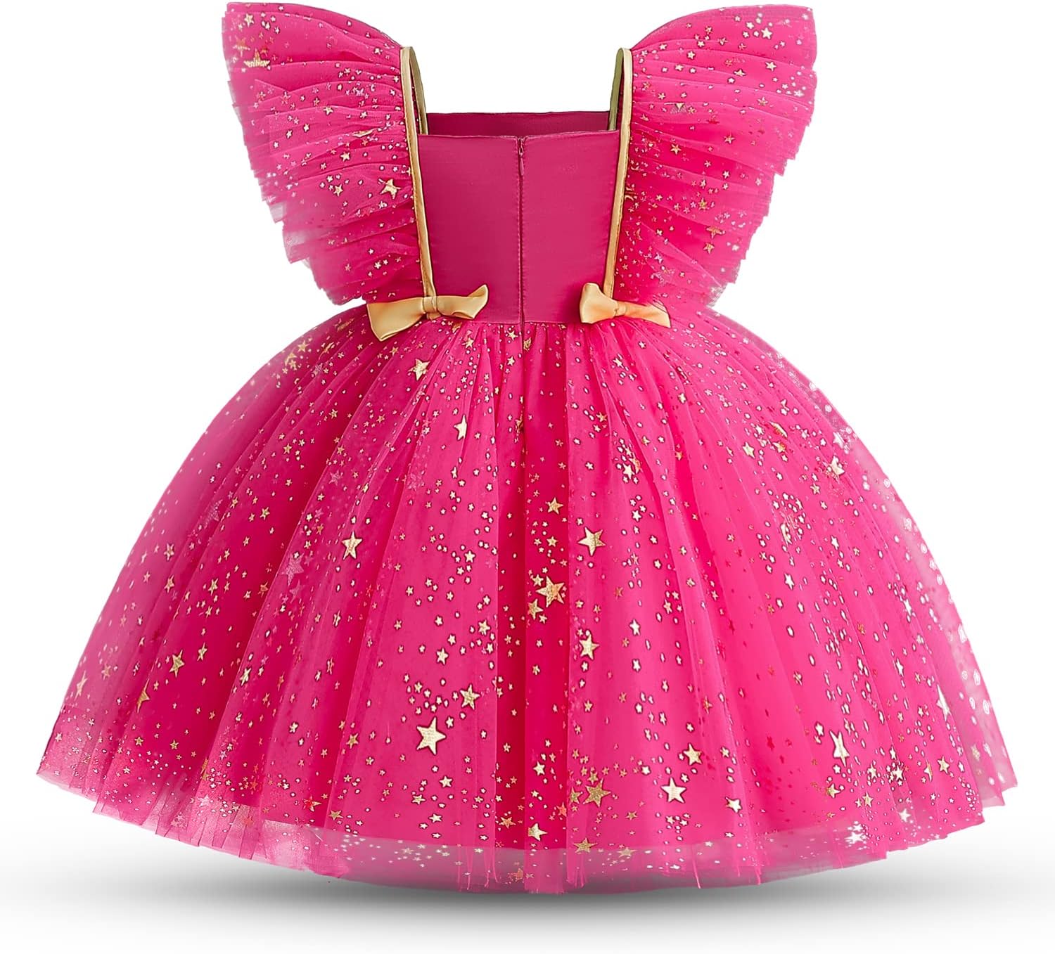 Thumbnail 2 de NNJXD hot pink princess tutu dress with gold star sequins and satin bodice