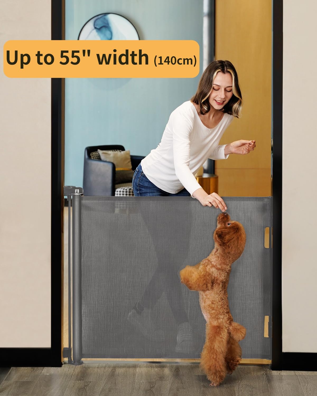 Thumbnail 1 de Retractable Baby Gate 140 cm Wide Extra Tall Mesh Gate 🚪