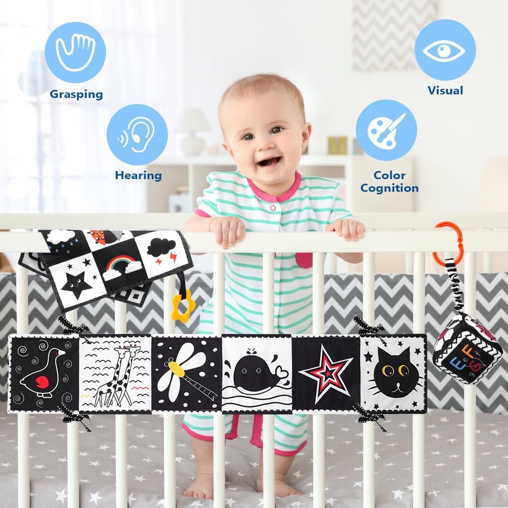 Detalle de Aolso EUV8-CWYL-TZG-FBA sensorisch babyspeelgoed, zwart-wit set van 3