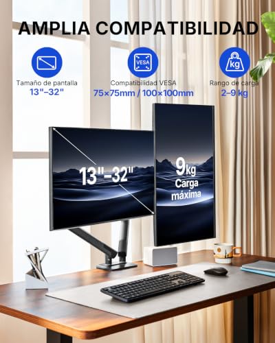 Thumbnail 1 de HUANUO FlowLift Pro: Soporte monitor doble 13–32" con Brazo MechaSpring y montaje VESA sin herramientas
