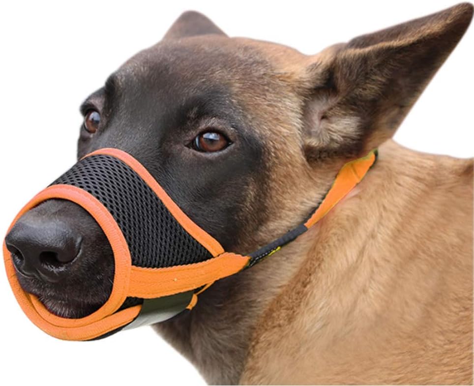 Detalle 2 de HEELE Maulkorb für Hunde – Verstellbares, atmungsaktives Mesh-Modell in Größe L, orange