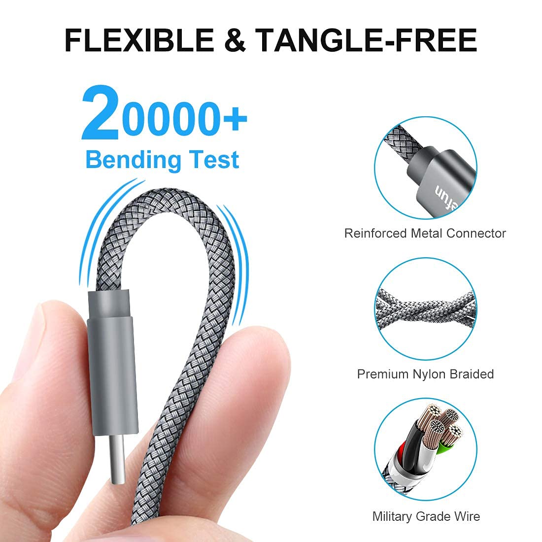 Detalle 2 de CLEEFUN 6m (20ft) USB-A to USB-C extra-long cable with fast charging support