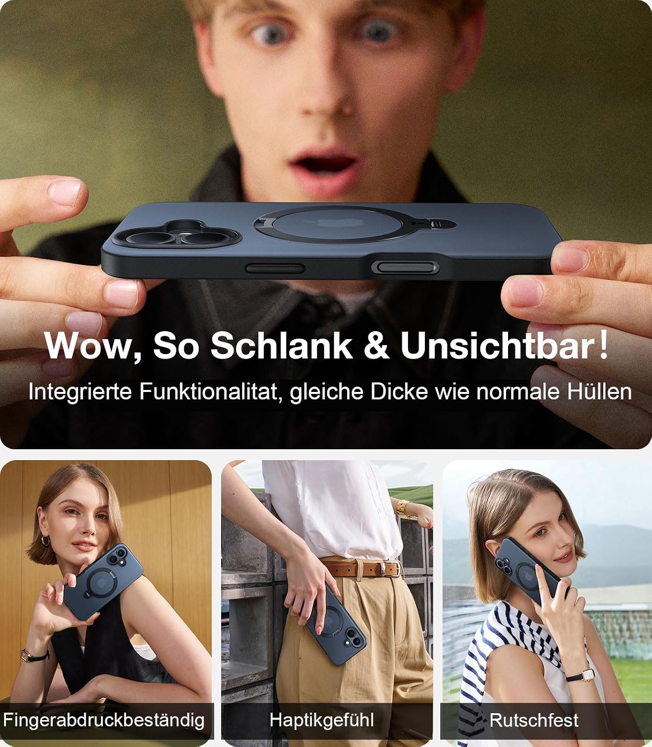 Detalle de TORRAS Ostand Q3 Spin für iPhone 16 Hülle – 360° Magnetischer Unsichtbarer Ständer, Militärschutz, MagSafe kompatibel