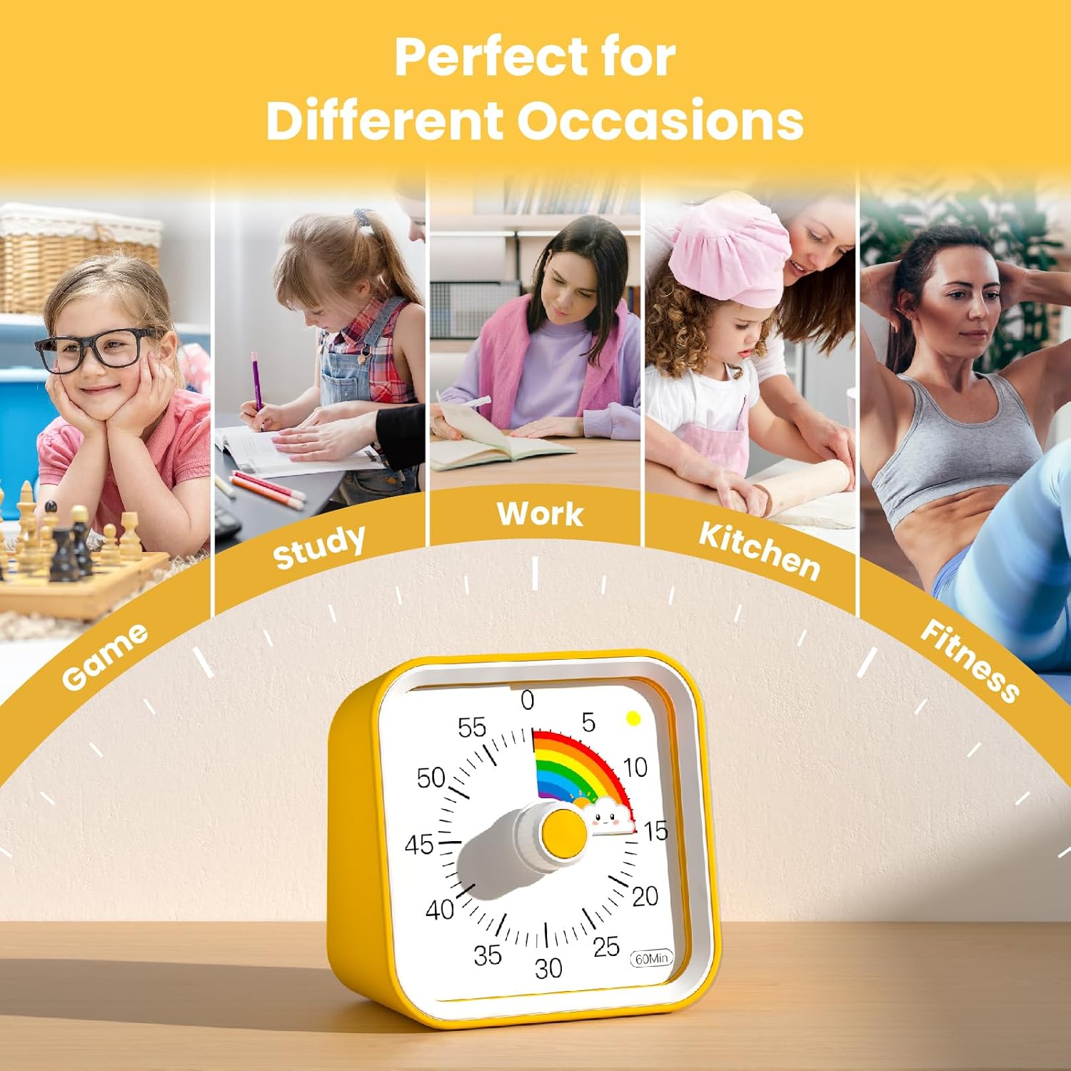 Detalle de Visual Timer for Kids with Pause Function – Rainbow Yellow