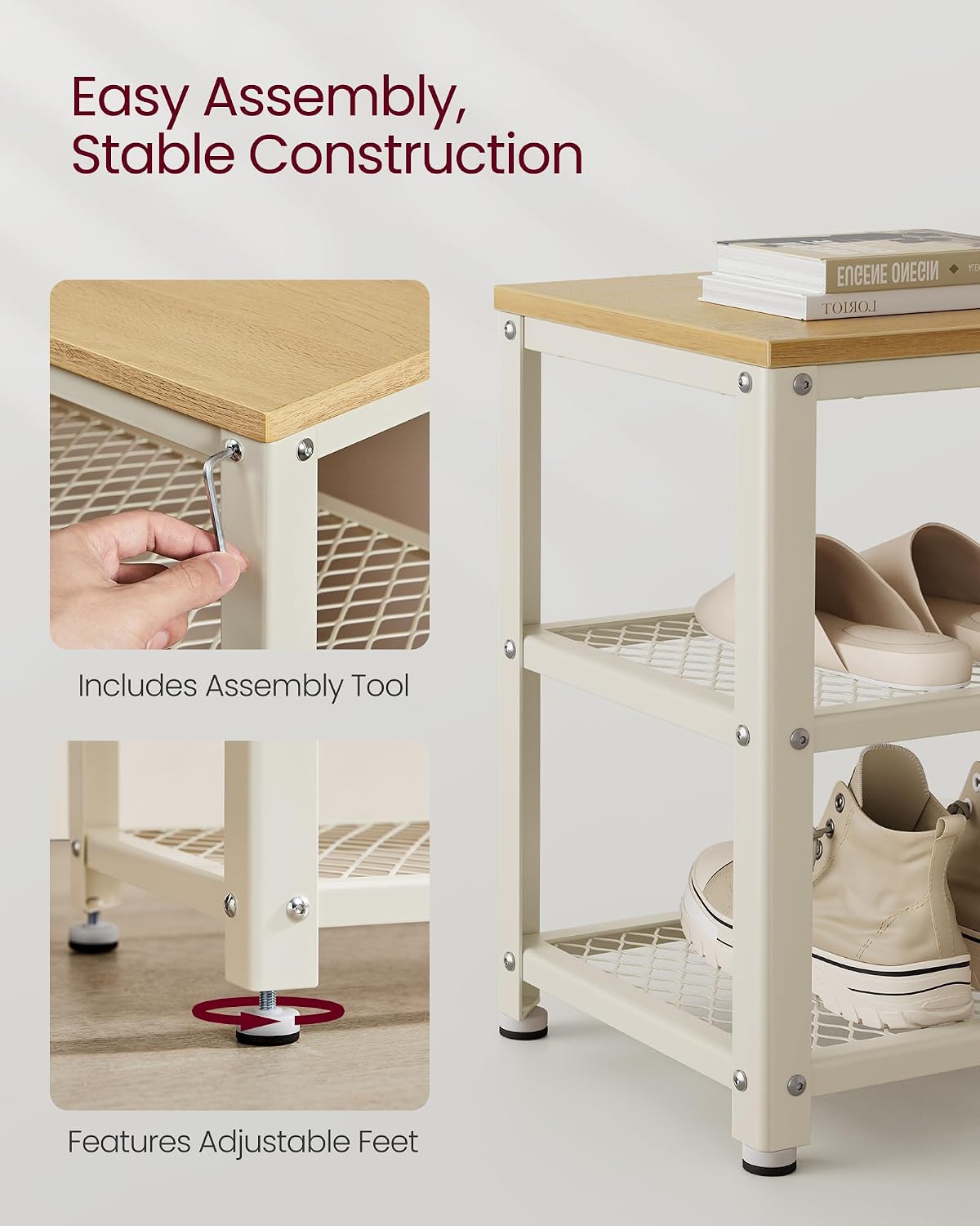 Thumbnail 5 de VASAGLE Daxton Collection LBS073W09 Shoe Bench with Seat, 2 Mesh Shelves