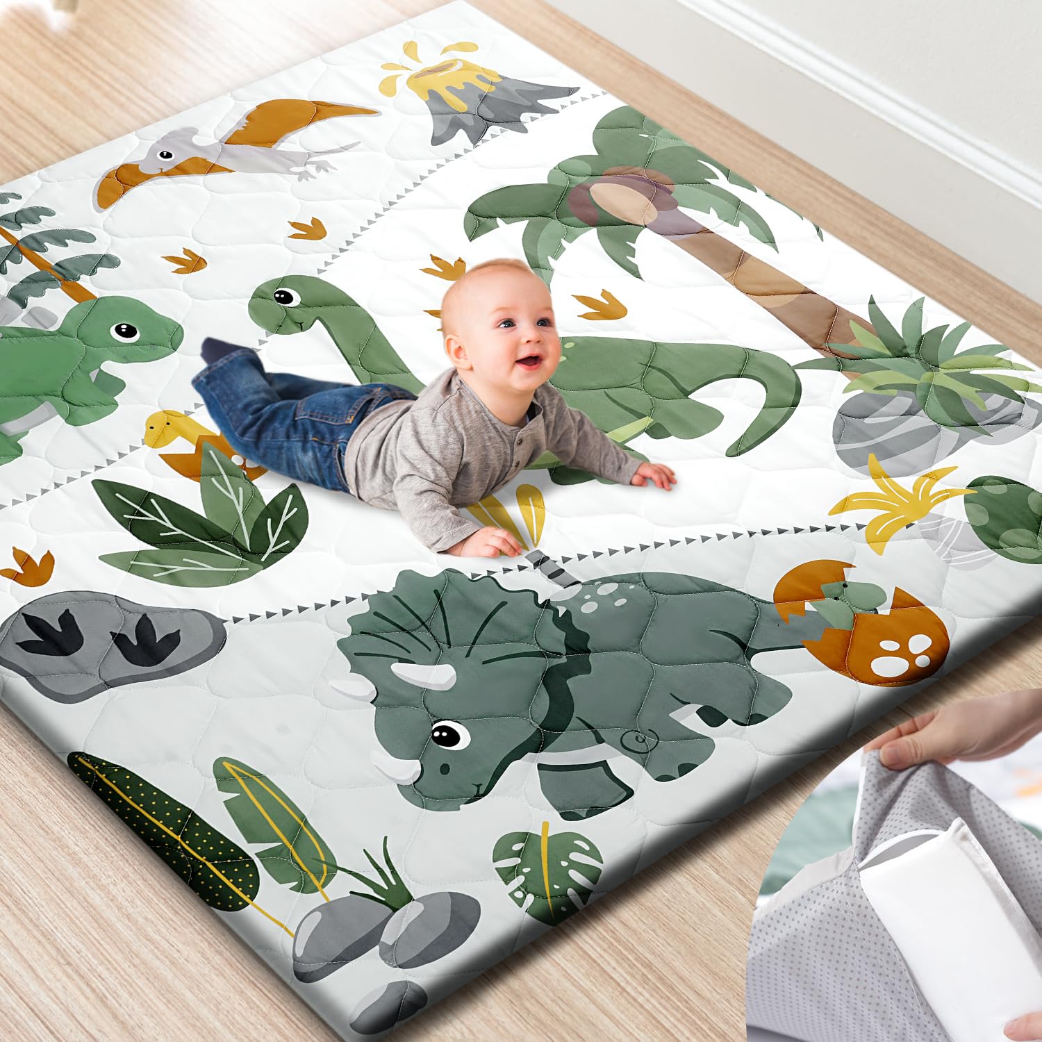 Detalle de TINYHARBO Premium Foam Baby Play Mat, 50 x 50 in, Washable Cover