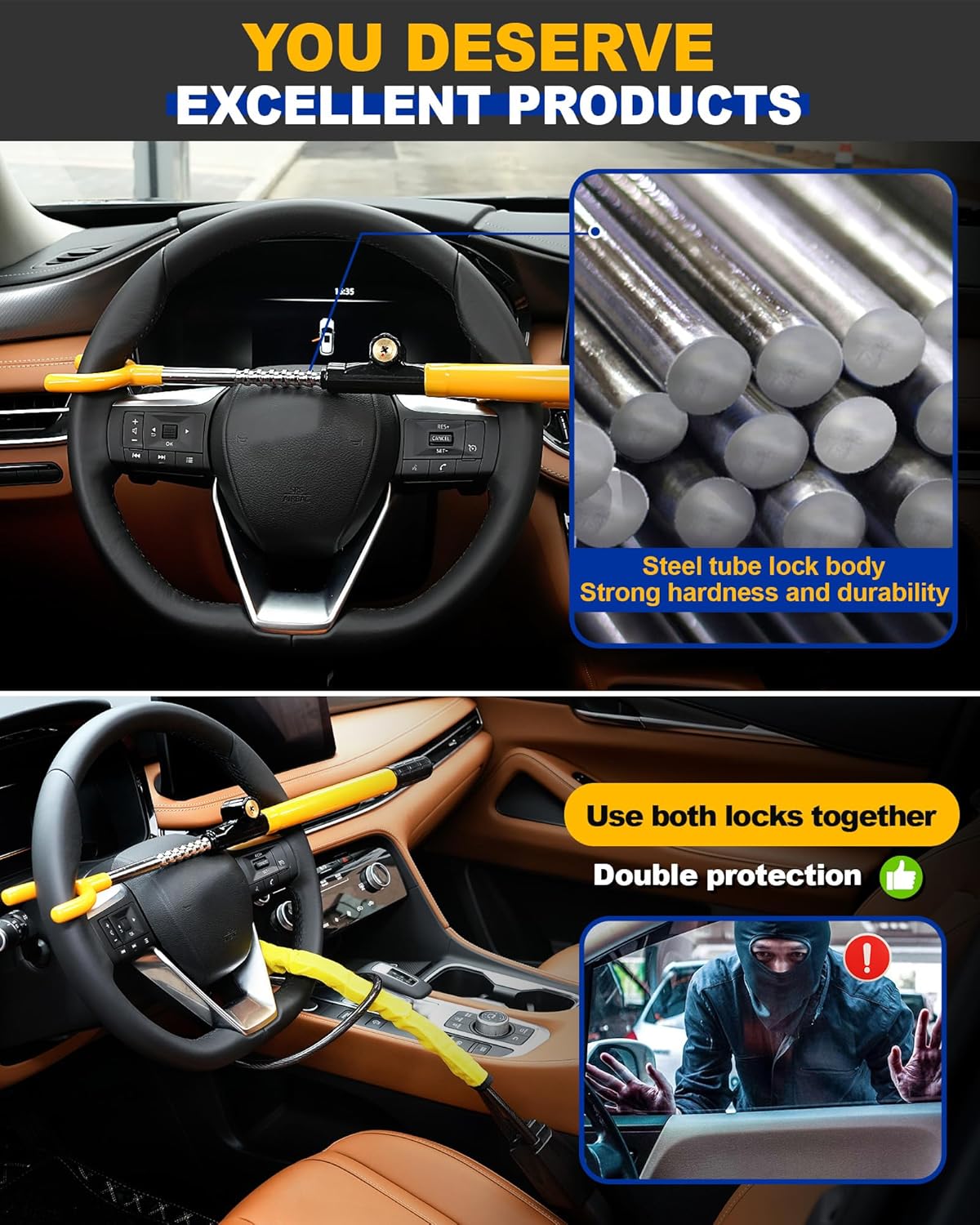 Detalle 2 de Tevlaphee steering wheel lock 35 cm universal