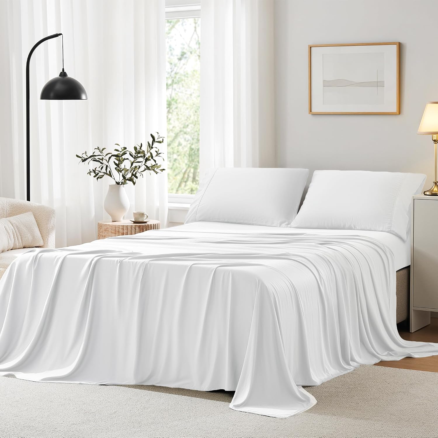 Detalle de ACCURATEX Bamboo Cooling Sheets, King Size, 300 Thread Count, 16-Inch Pockets